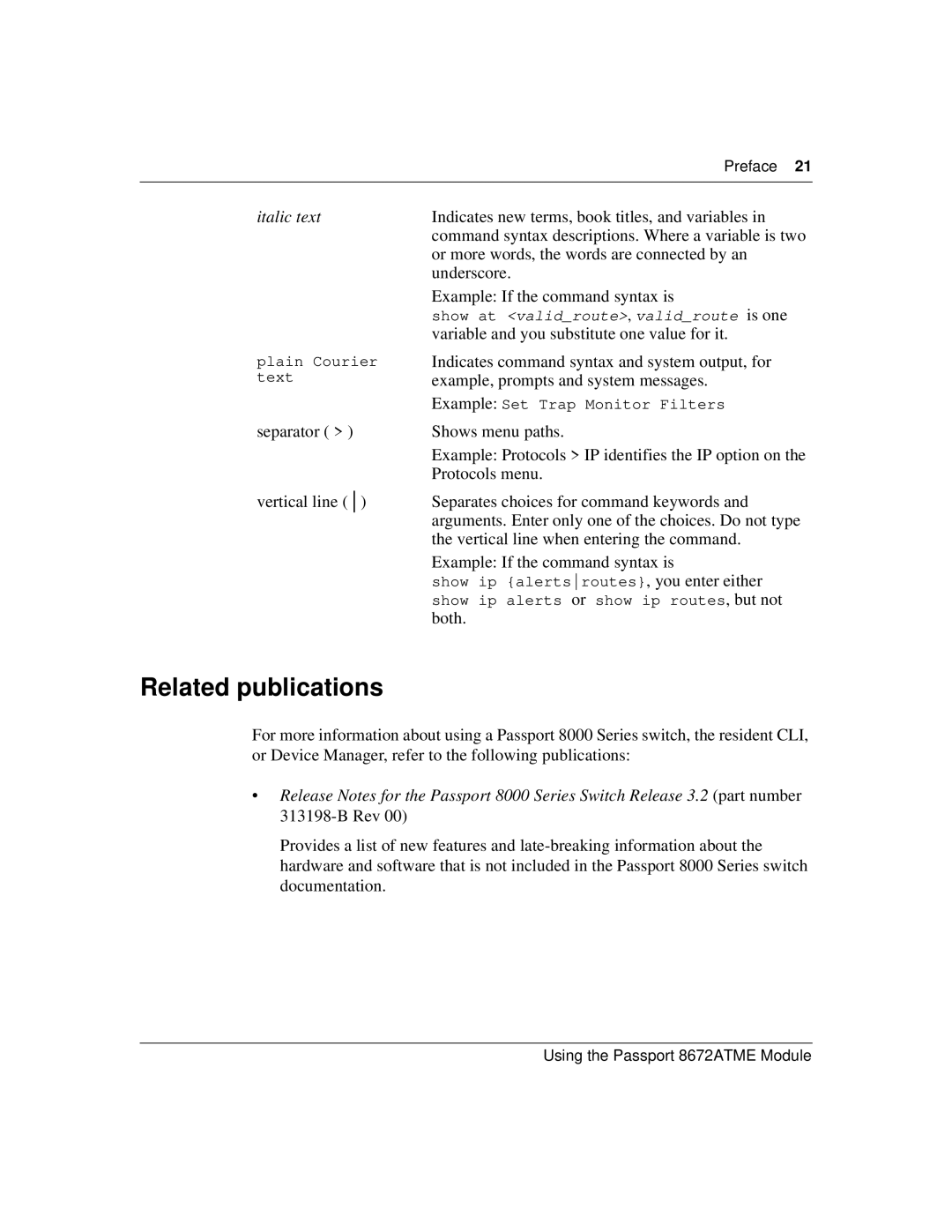 Nortel Networks 8672ATME manual Related publications, Italic text 