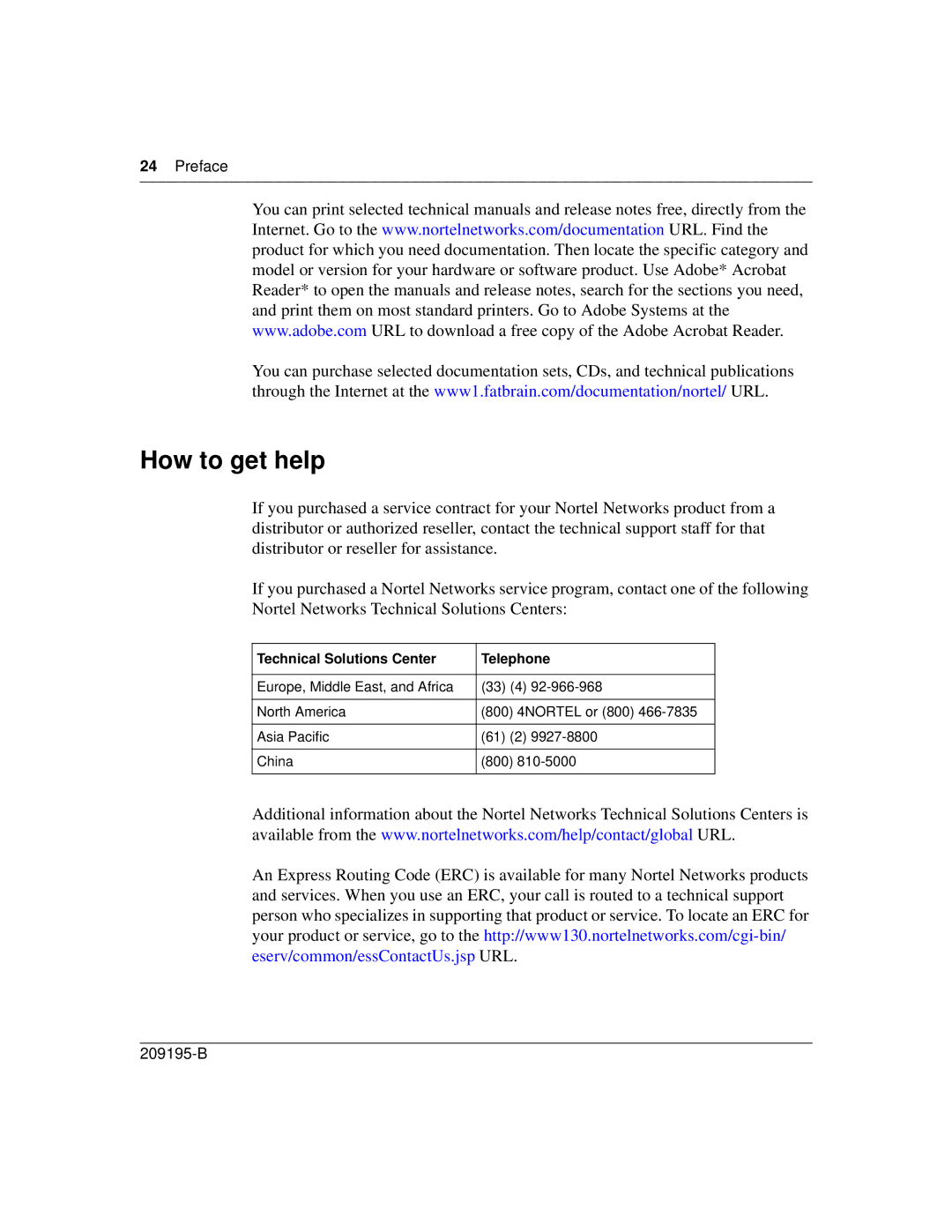 Nortel Networks 8672ATME manual How to get help, Technical Solutions Center Telephone 