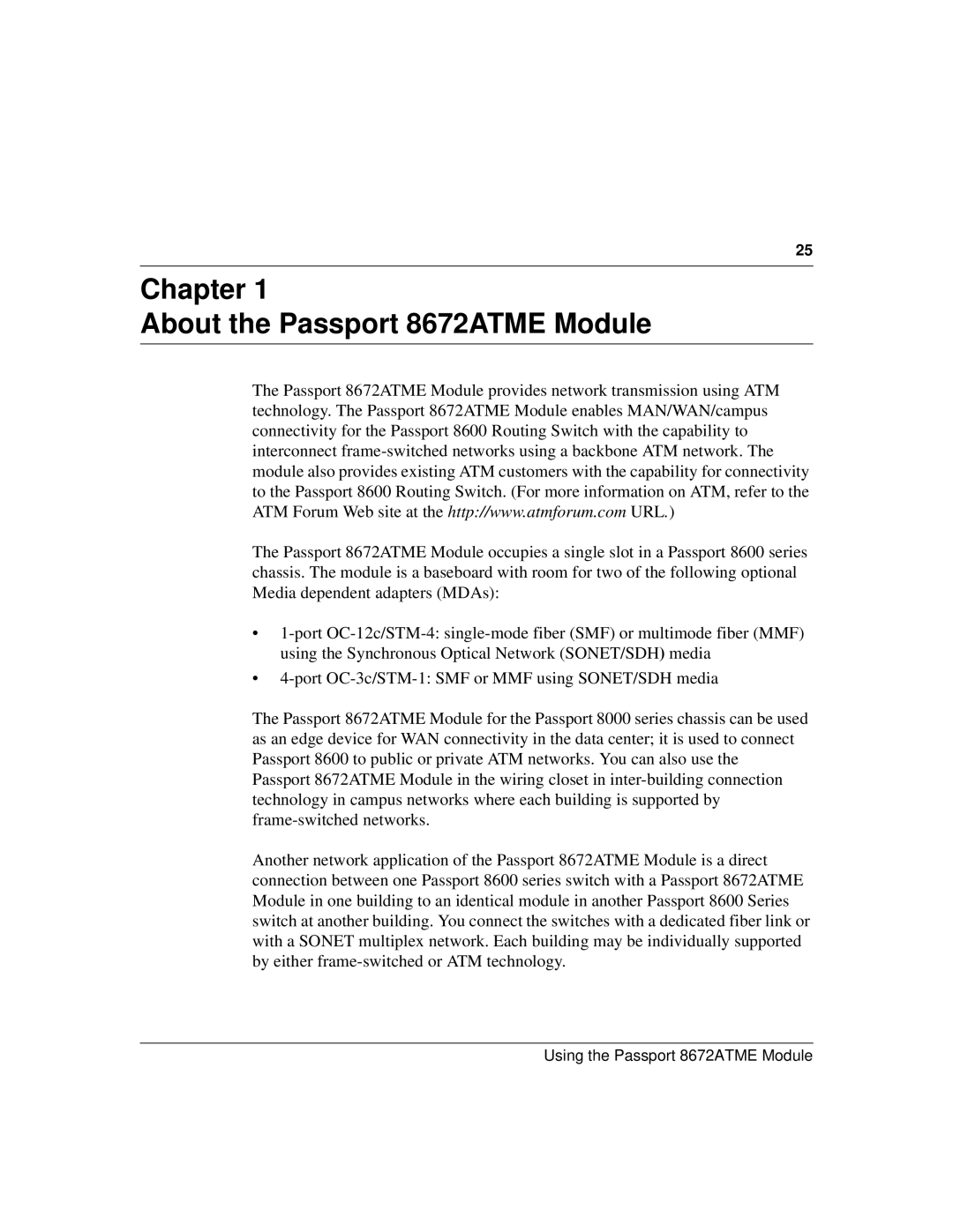 Nortel Networks manual Chapter About the Passport 8672ATME Module 