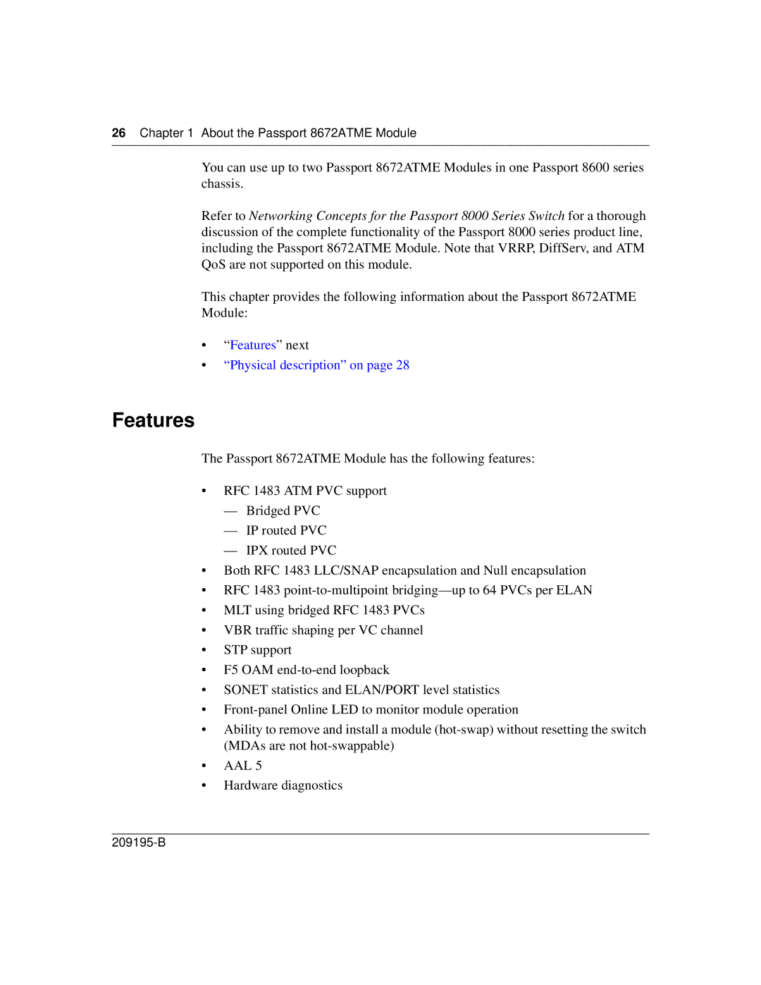 Nortel Networks manual Features, About the Passport 8672ATME Module 