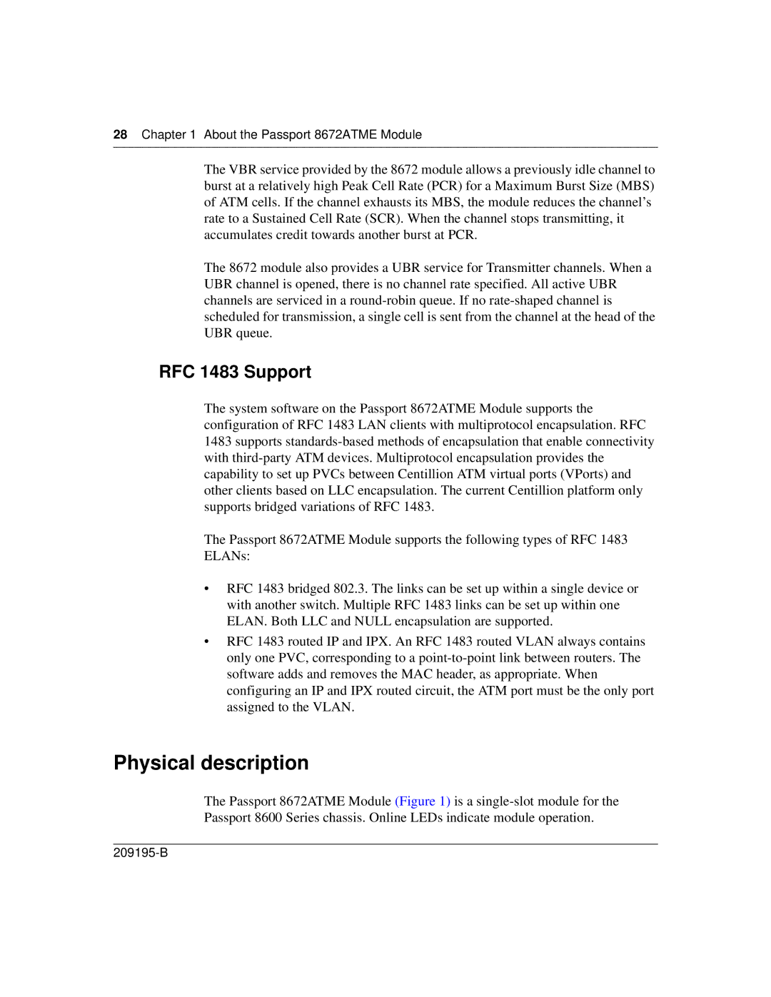 Nortel Networks 8672ATME manual Physical description, RFC 1483 Support 