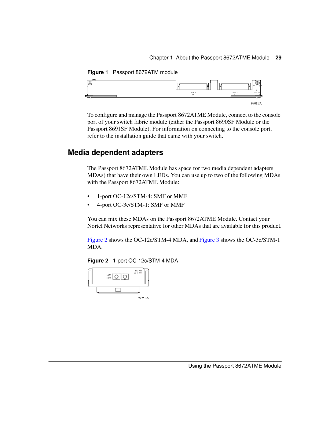 Nortel Networks 8672ATME manual Media dependent adapters, Passport 8672ATM module 