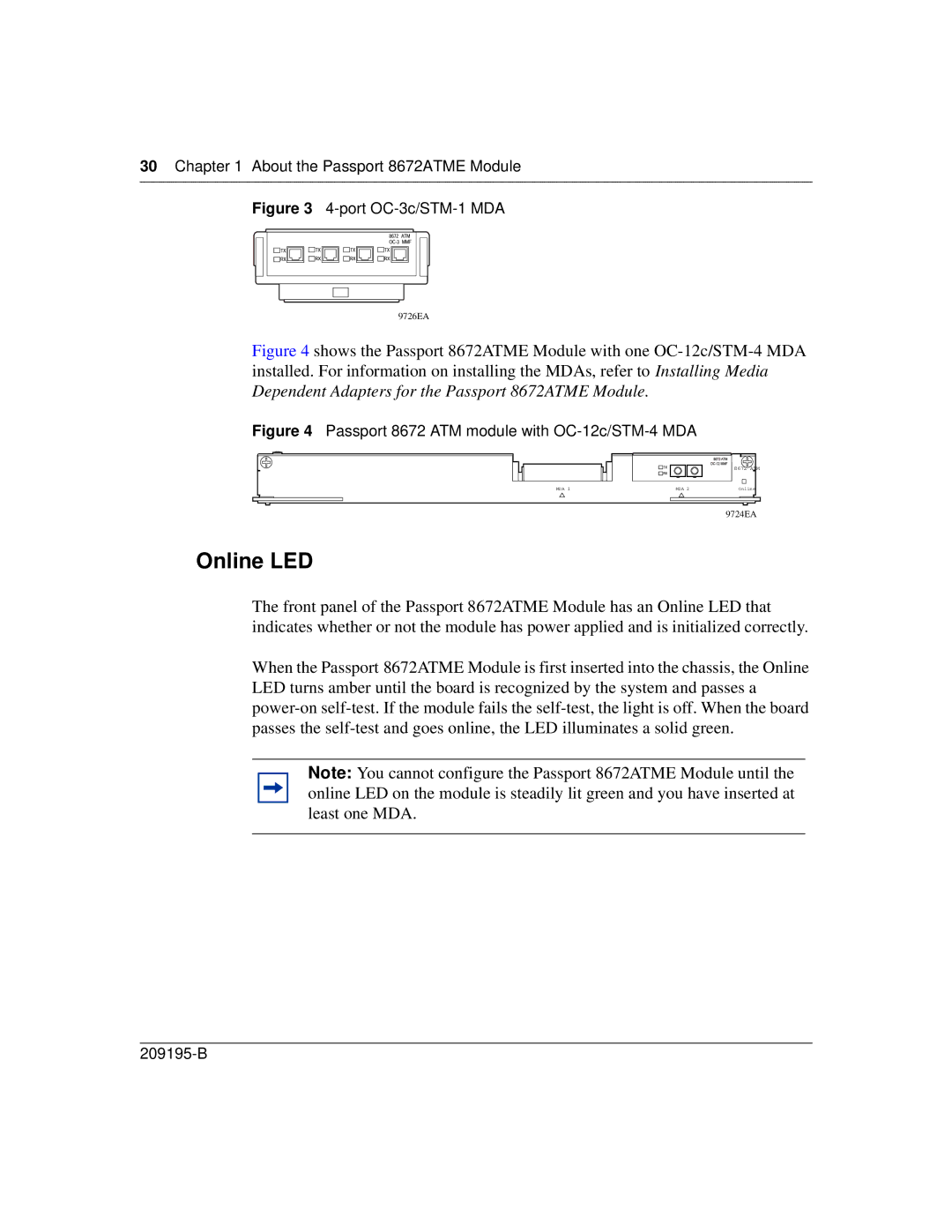 Nortel Networks 8672ATME manual Online LED, Port OC-3c/STM-1 MDA 