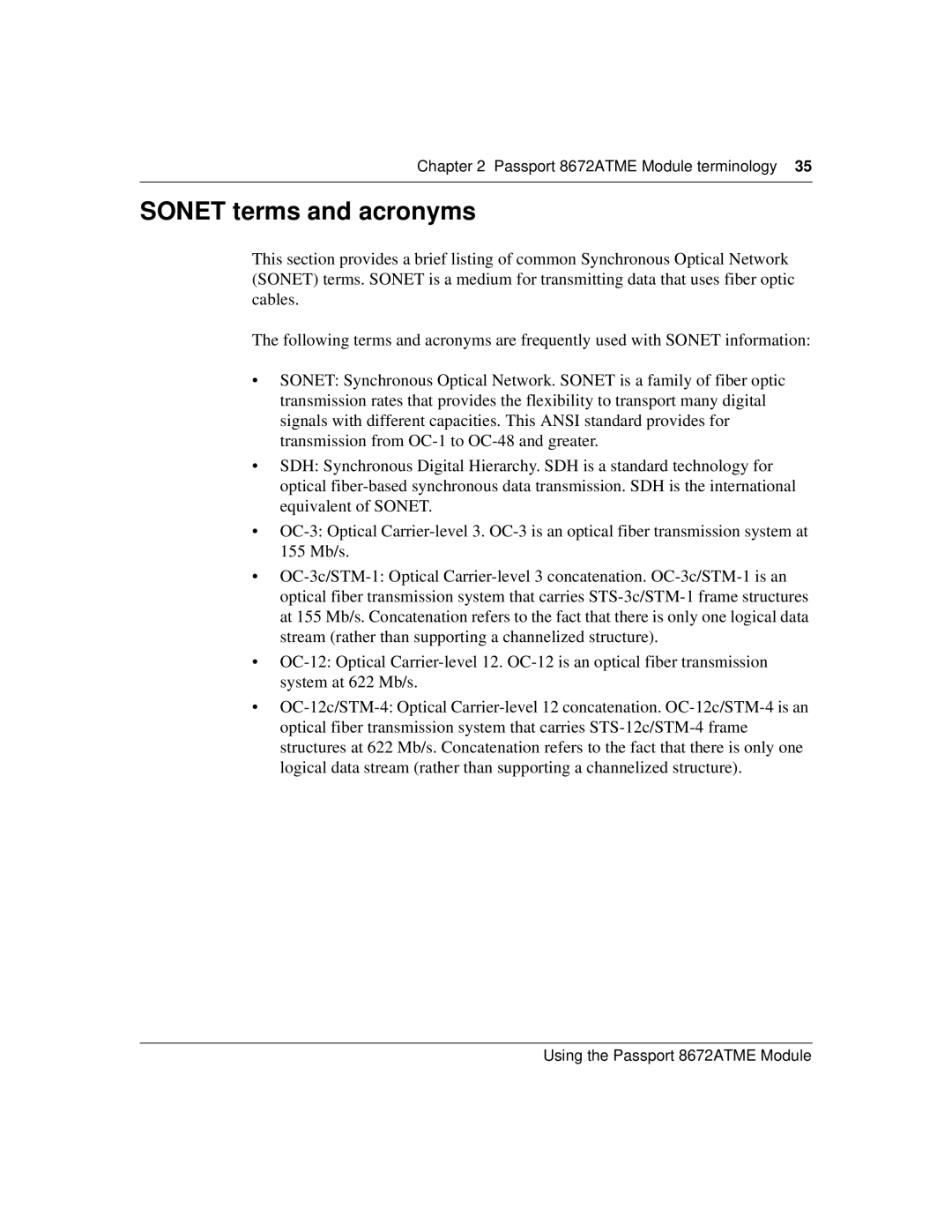 Nortel Networks 8672ATME manual Sonet terms and acronyms 