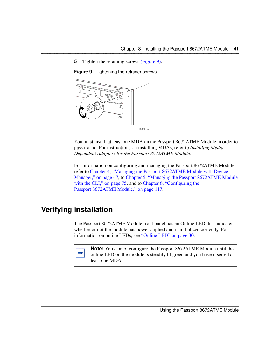 Nortel Networks 8672ATME manual Verifying installation, Tighten the retaining screws Figure 