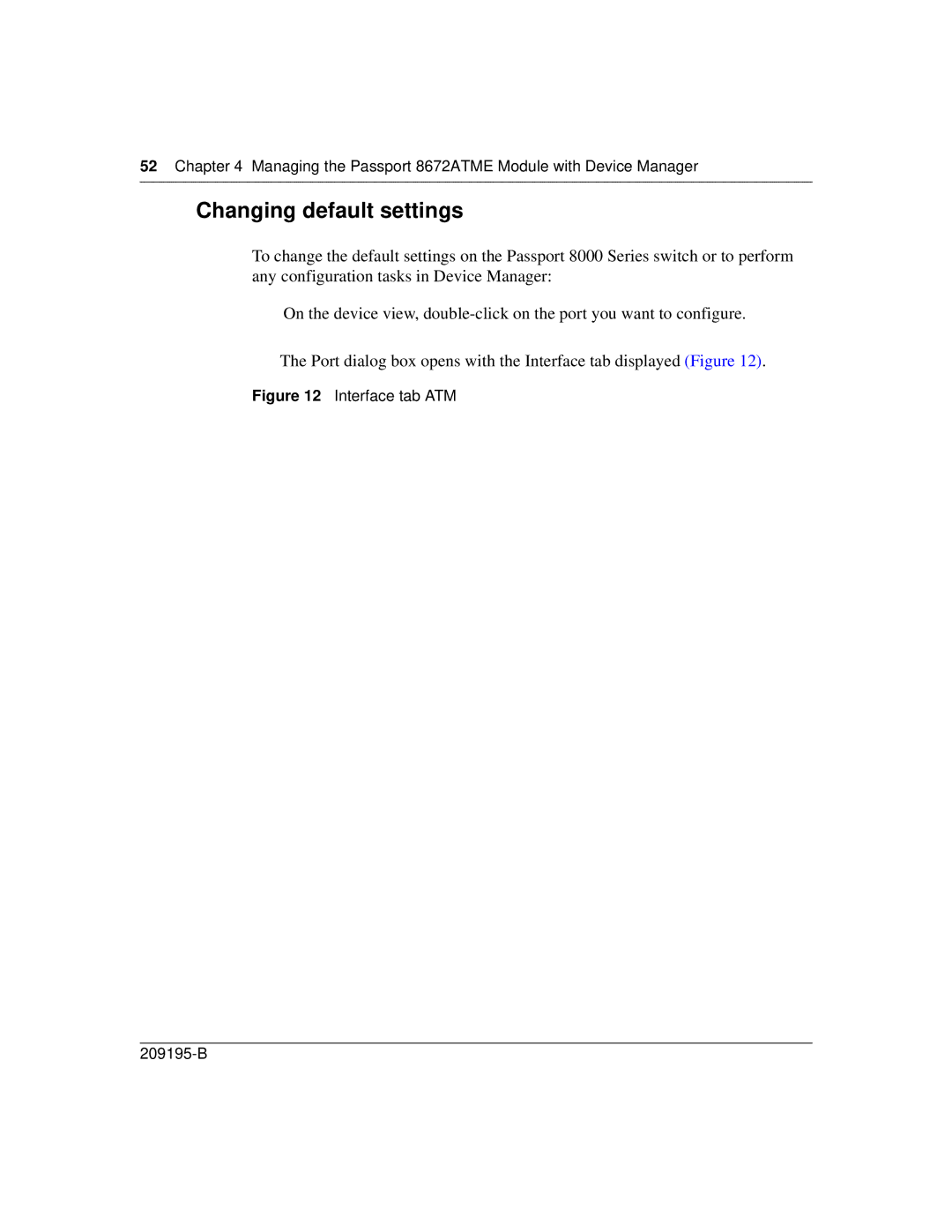 Nortel Networks 8672ATME manual Changing default settings, Interface tab-ATM 209195-B 