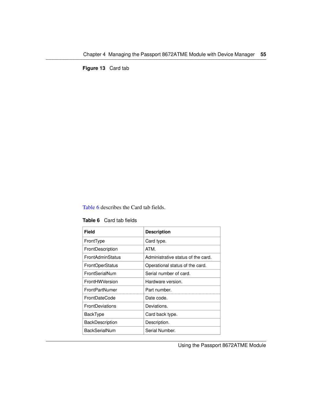 Nortel Networks 8672ATME manual Describes the Card tab fields, Atm 