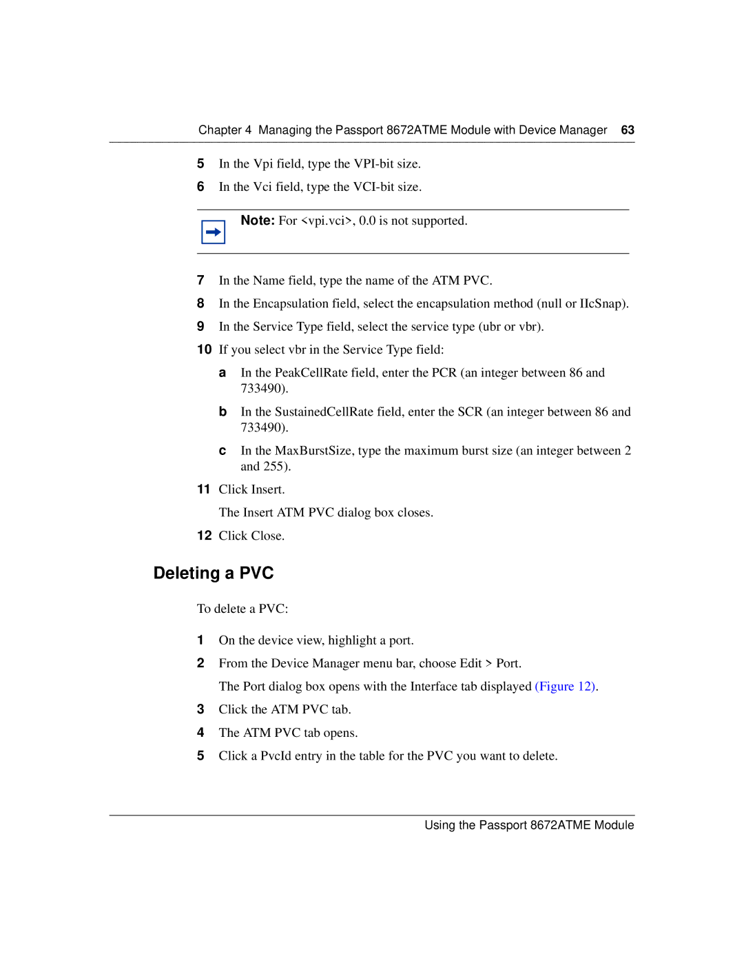 Nortel Networks 8672ATME manual Deleting a PVC 