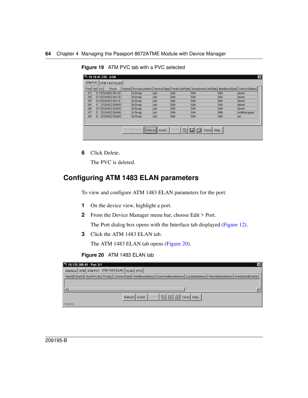 Nortel Networks 8672ATME manual Configuring ATM 1483 Elan parameters, Click Delete PVC is deleted 