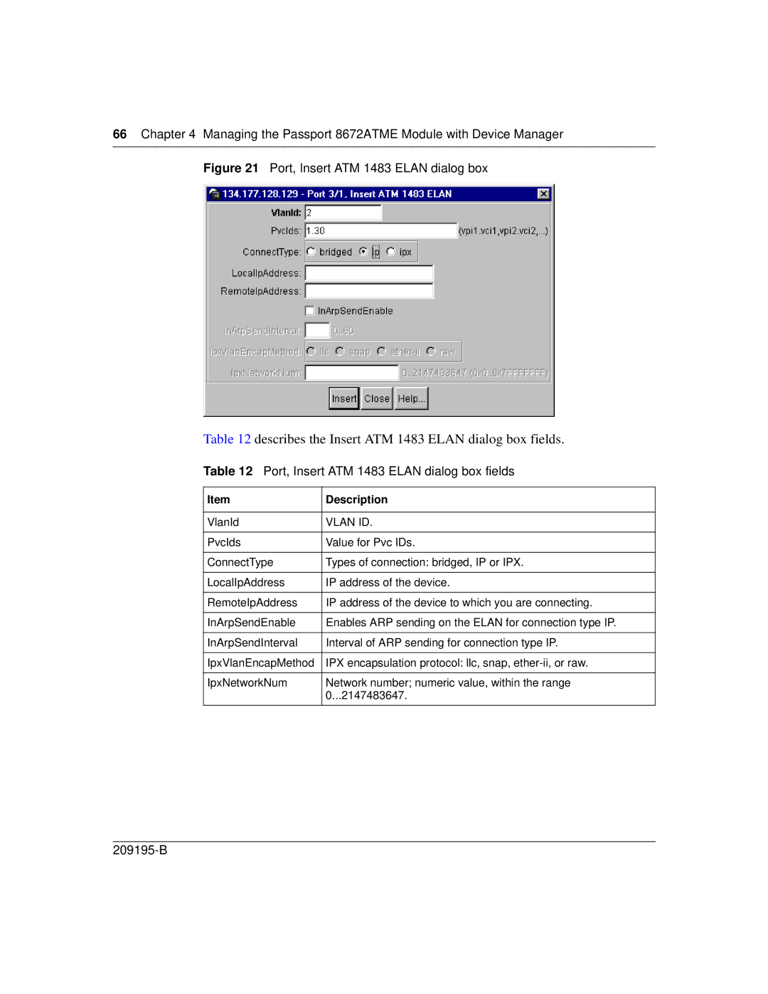 Nortel Networks 8672ATME manual Describes the Insert ATM 1483 Elan dialog box fields, Vlan ID 