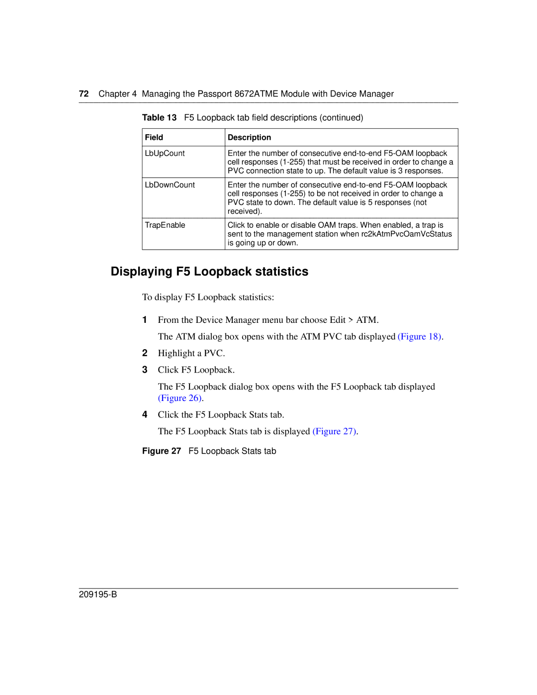 Nortel Networks 8672ATME manual Displaying F5 Loopback statistics, F5 Loopback Stats tab 209195-B 