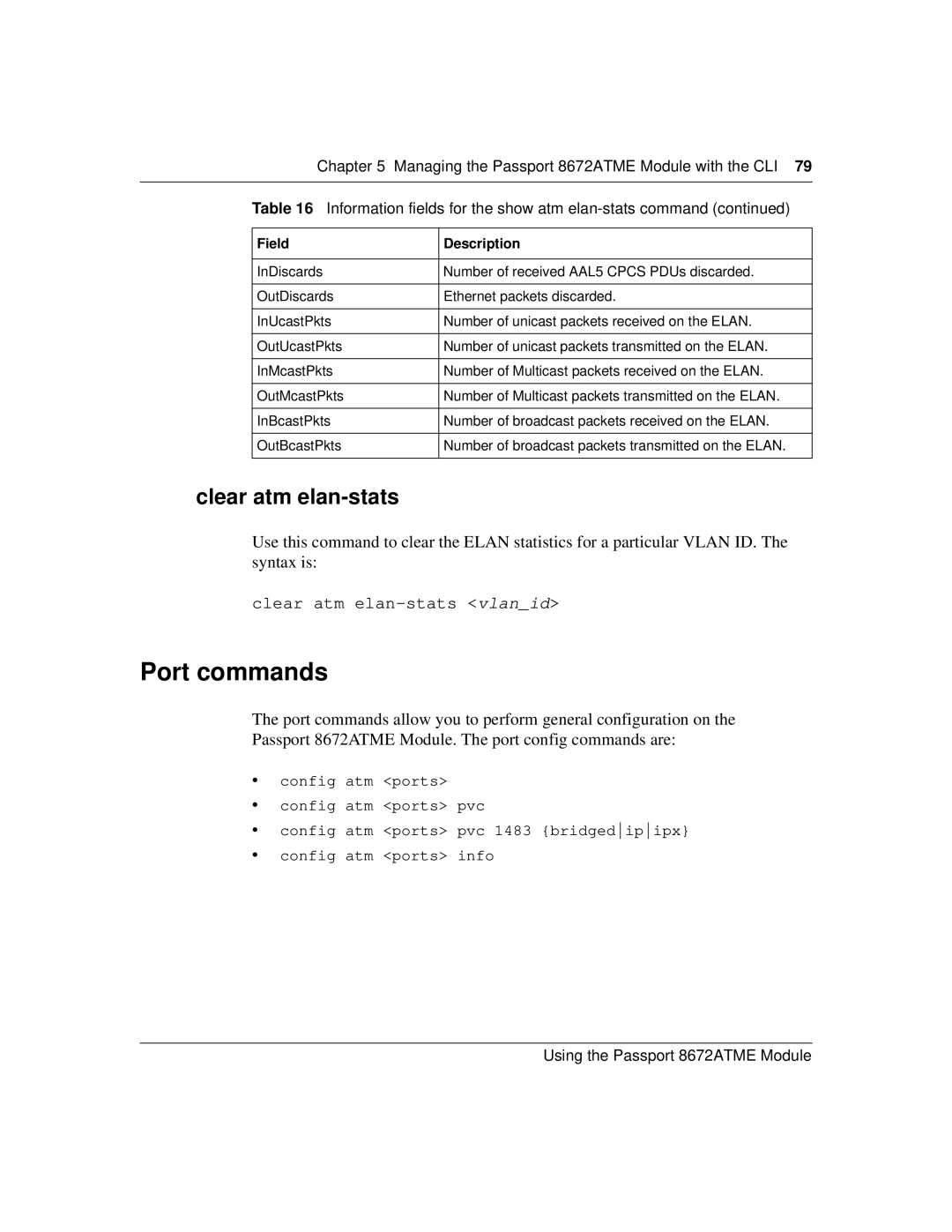 Nortel Networks 8672ATME manual Port commands, Clear atm elan-stats 