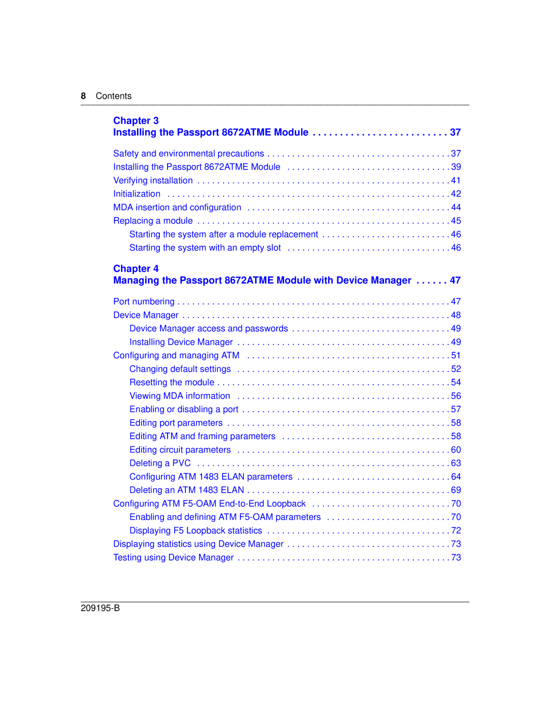 Nortel Networks manual Chapter Installing the Passport 8672ATME Module, Contents 