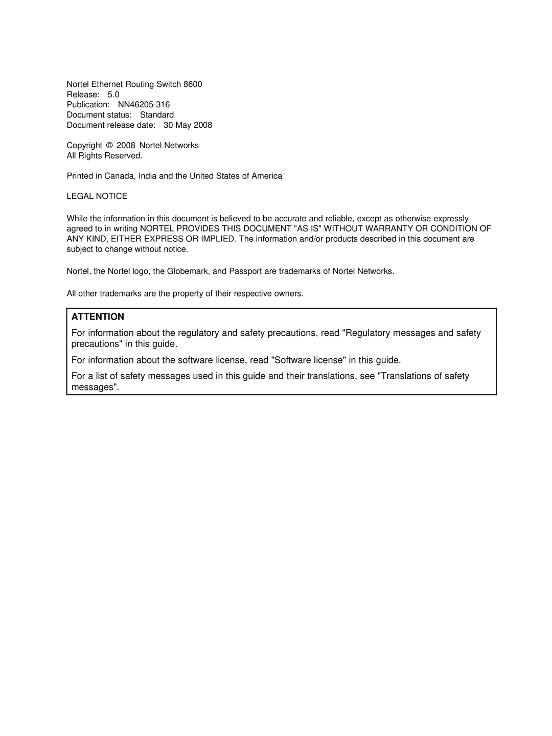 Nortel Networks 8672ATMM manual Legal Notice 