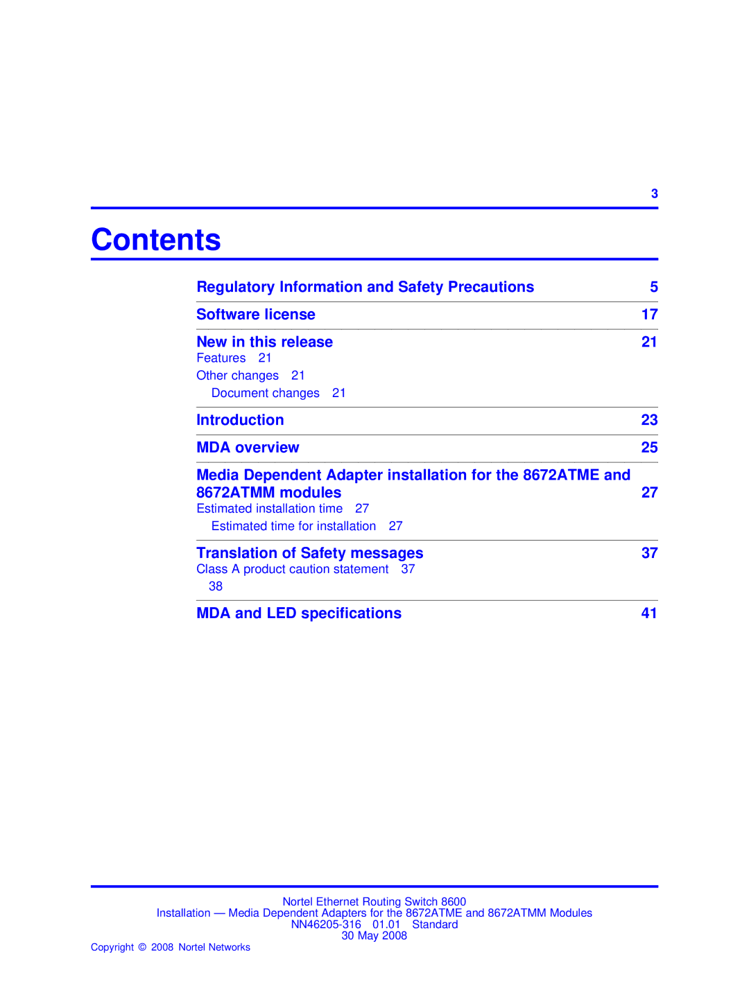 Nortel Networks 8672ATMM manual Contents 