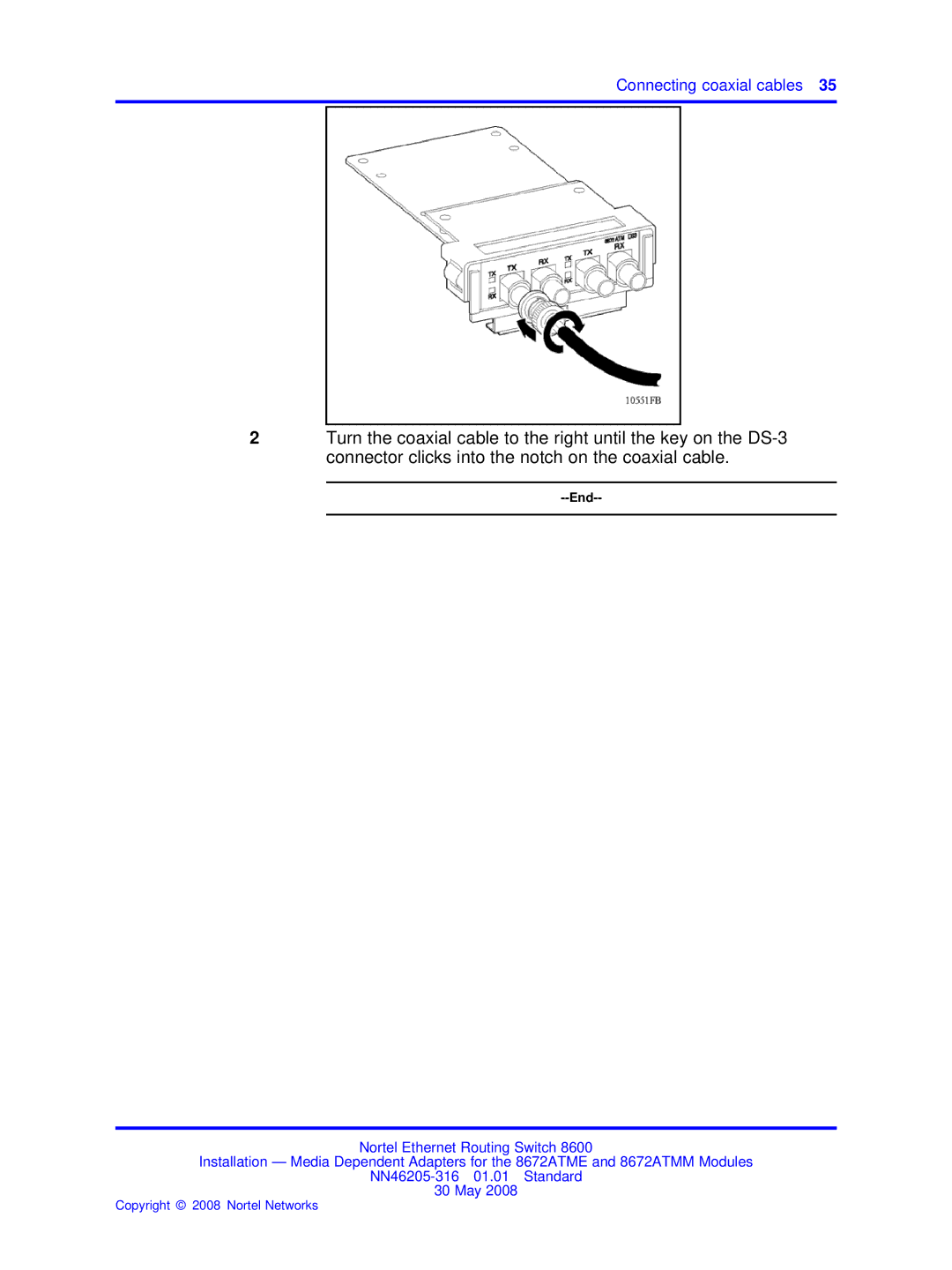 Nortel Networks 8672ATMM manual Connecting coaxial cables 