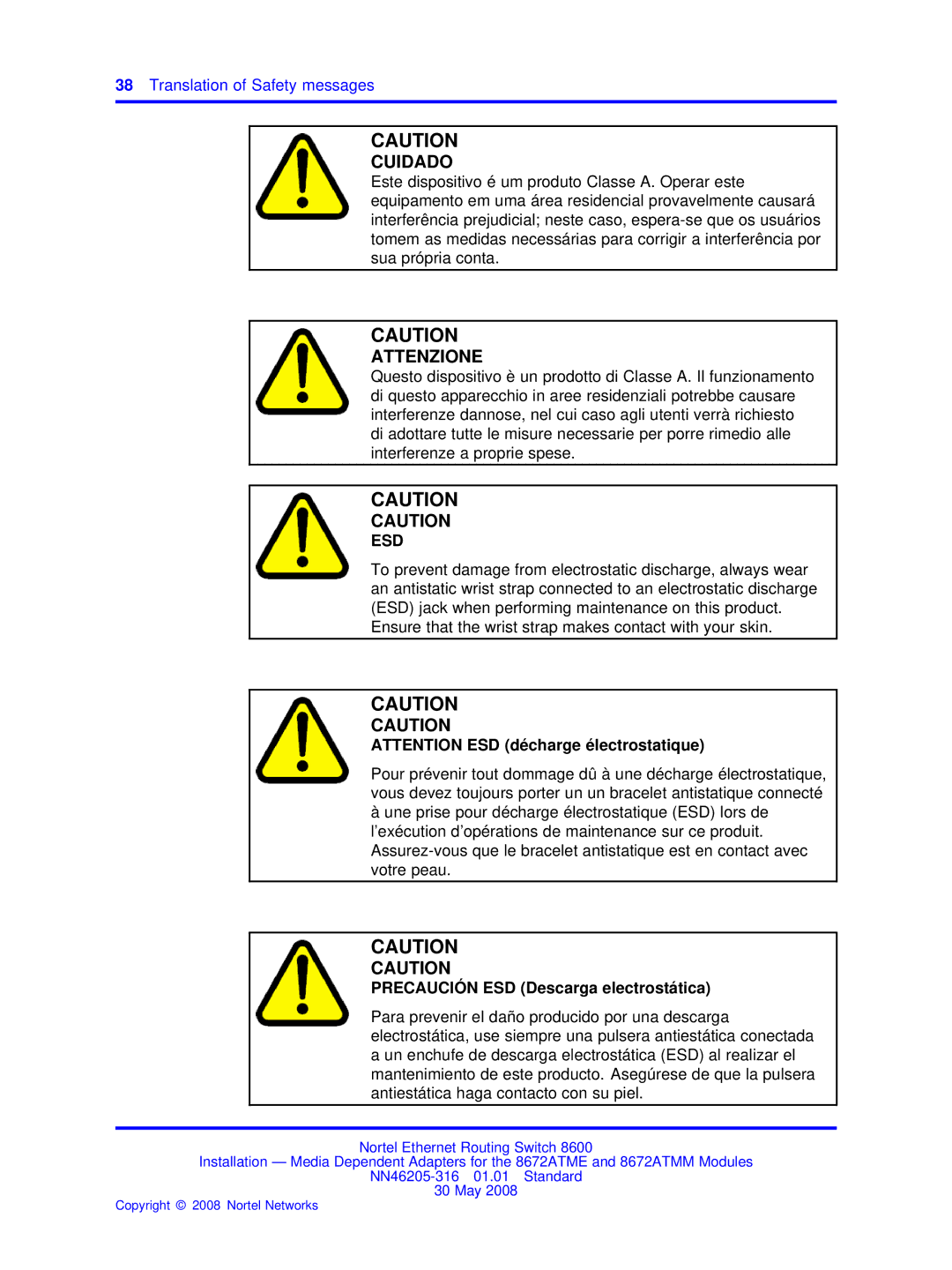 Nortel Networks 8672ATMM manual Esd 