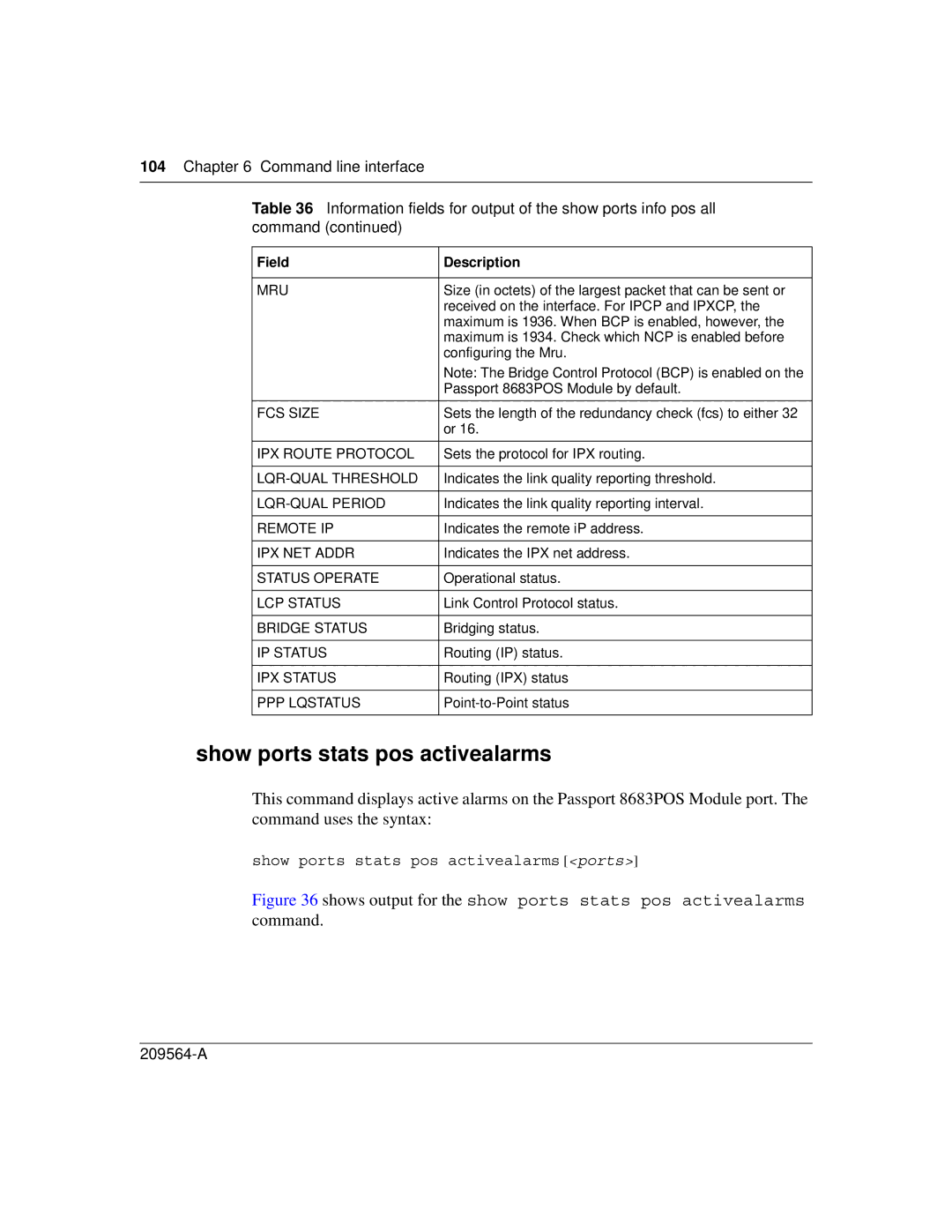 Nortel Networks 8683POS manual Show ports stats pos activealarms, Mru 