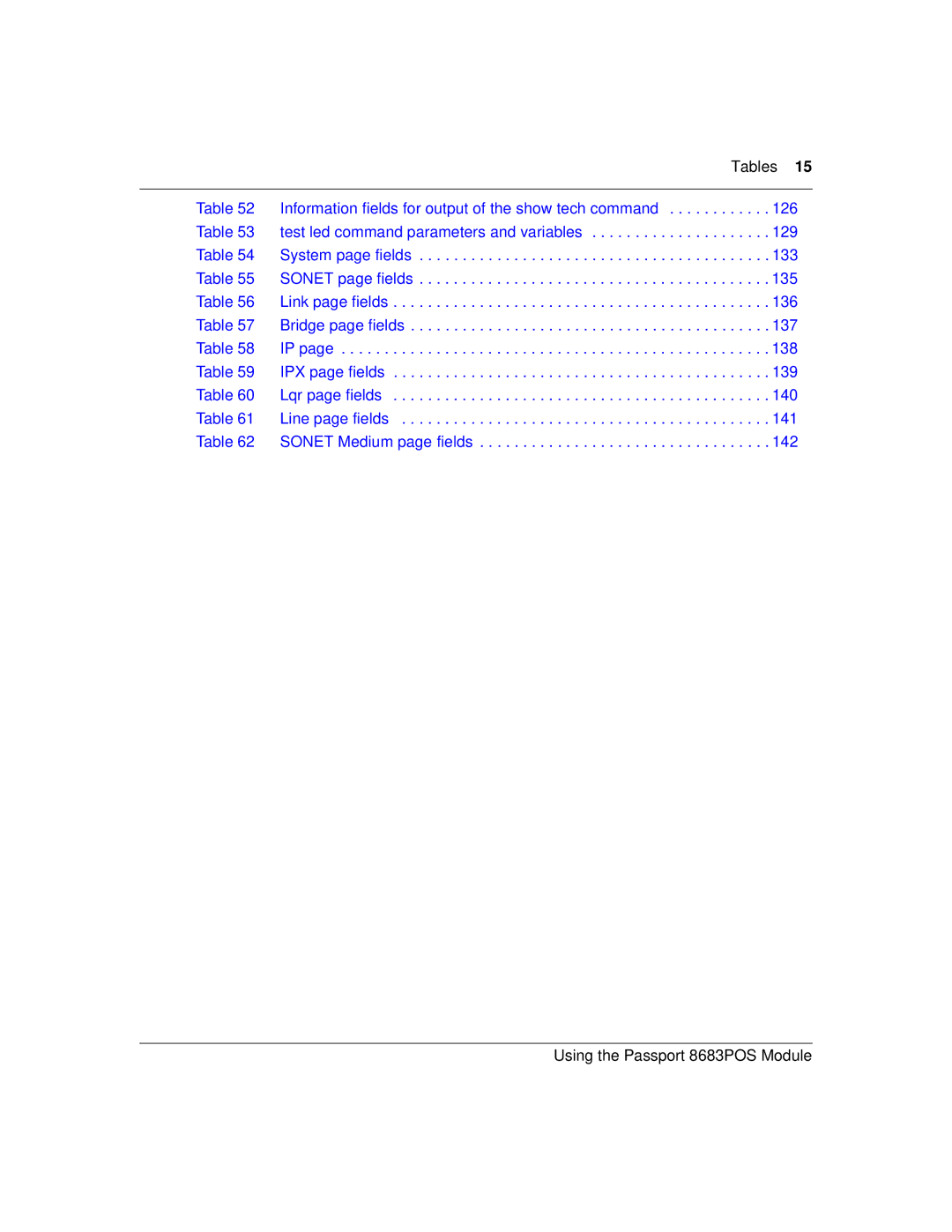 Nortel Networks manual Tables, Using the Passport 8683POS Module 