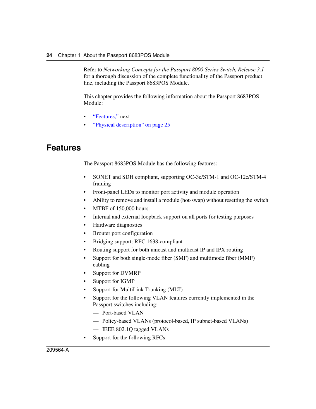 Nortel Networks manual Features, About the Passport 8683POS Module 