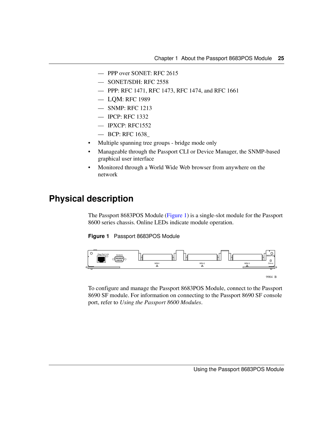 Nortel Networks 8683POS manual Physical description, PPP over Sonet RFC 