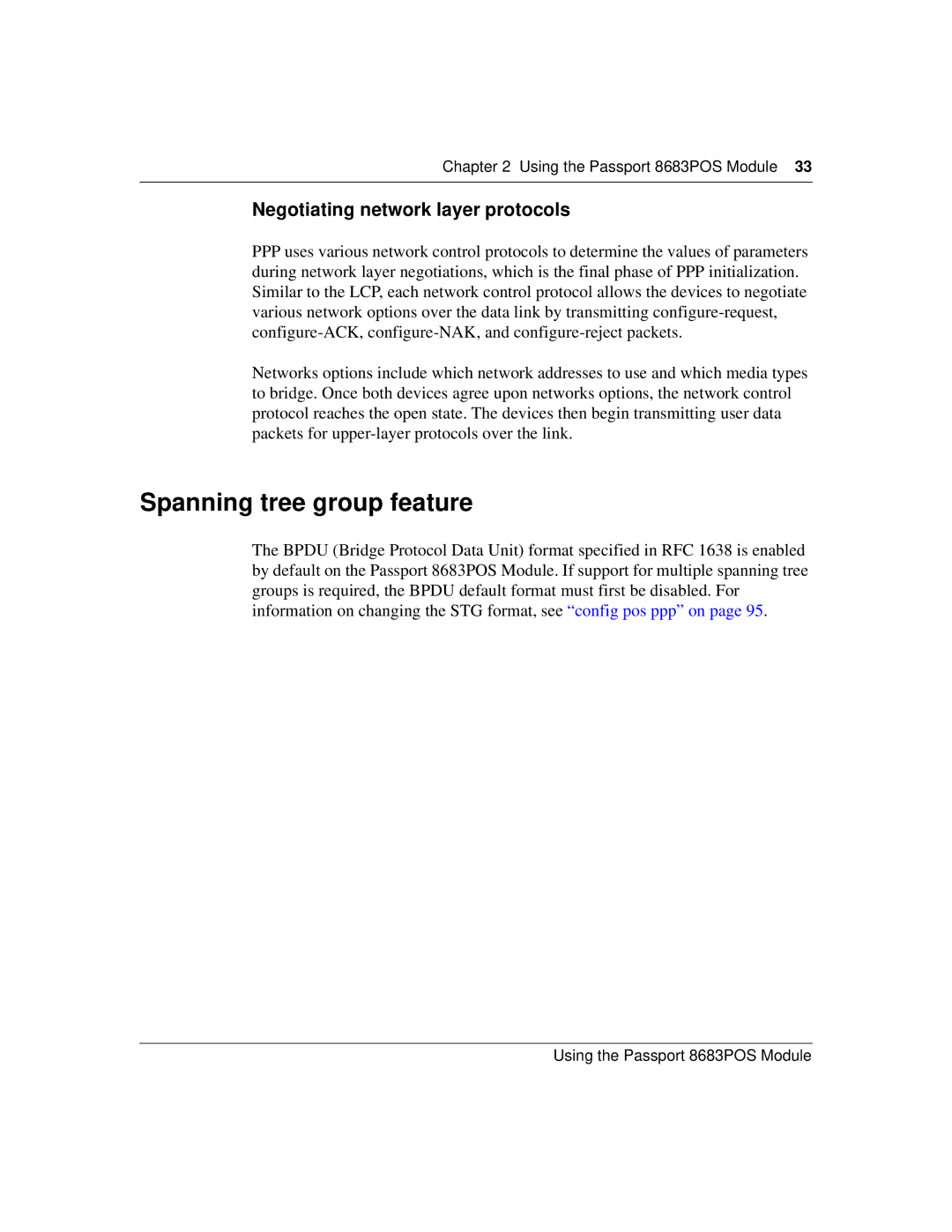 Nortel Networks 8683POS manual Spanning tree group feature, Negotiating network layer protocols 