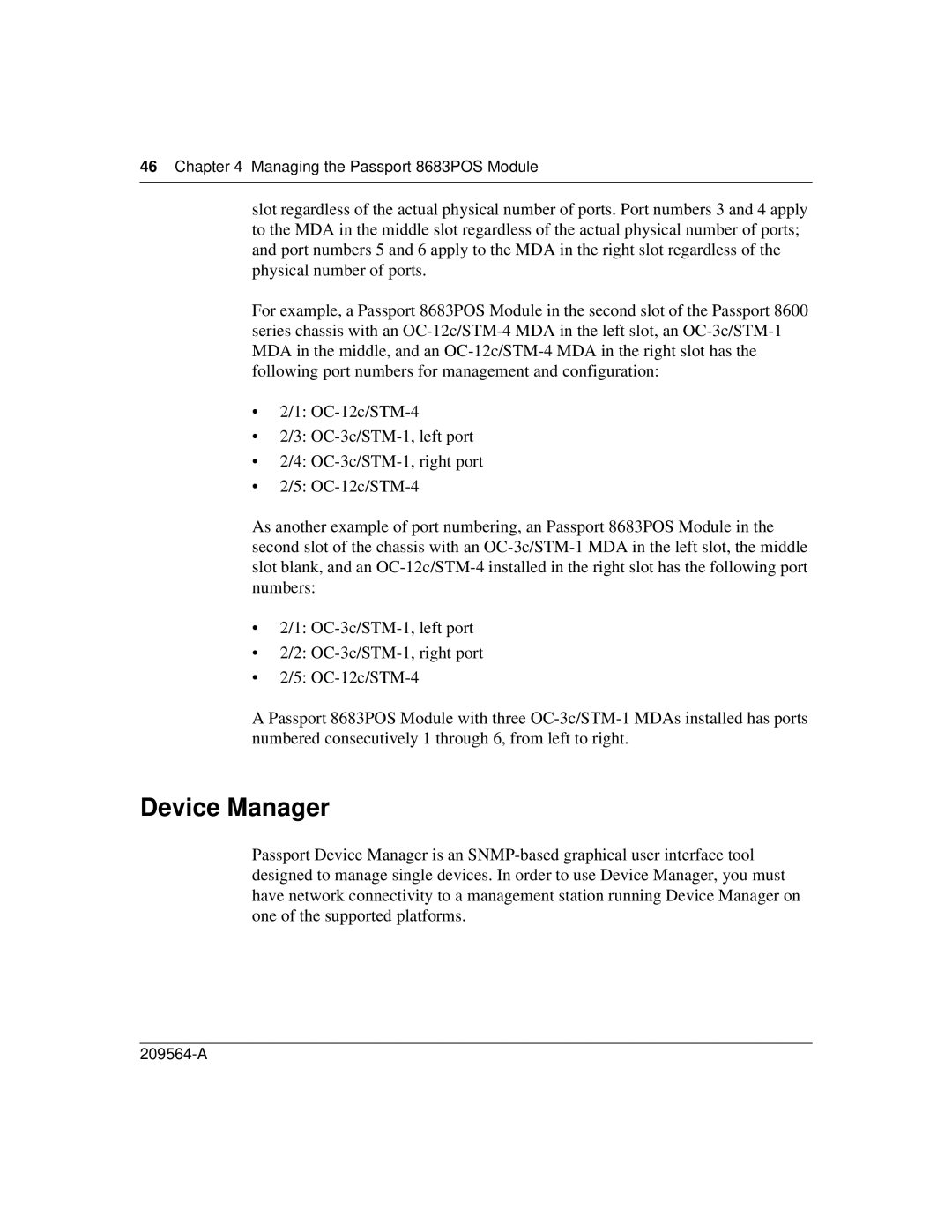 Nortel Networks manual Device Manager, Managing the Passport 8683POS Module 