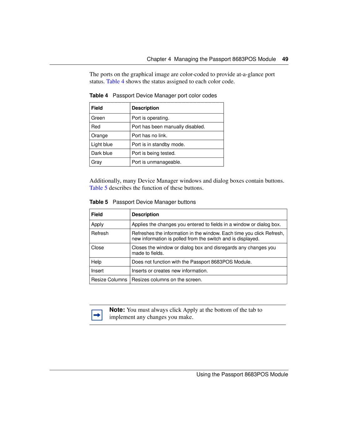 Nortel Networks 8683POS manual Passport Device Manager port color codes, Passport Device Manager buttons 