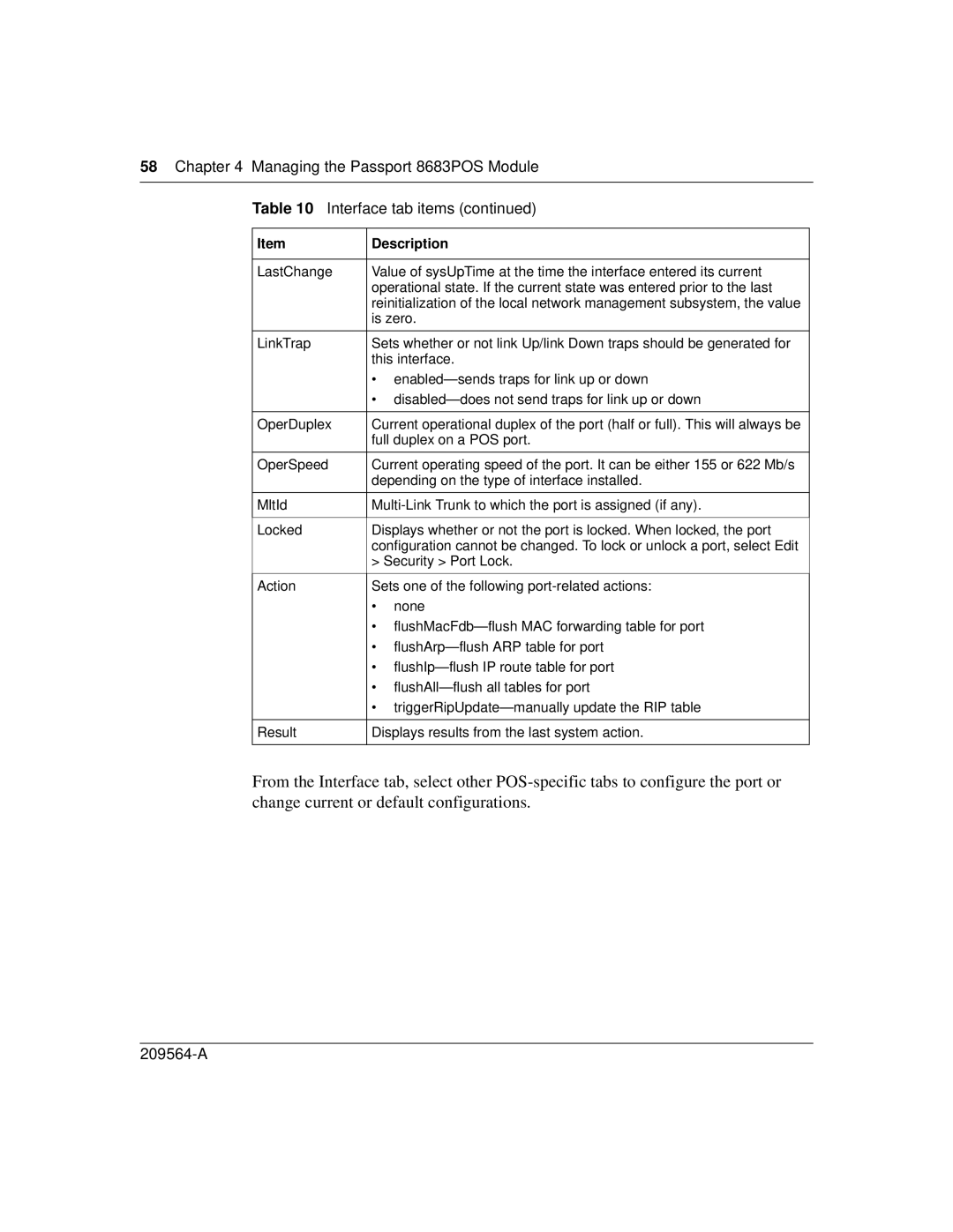 Nortel Networks manual Managing the Passport 8683POS Module Interface tab items 