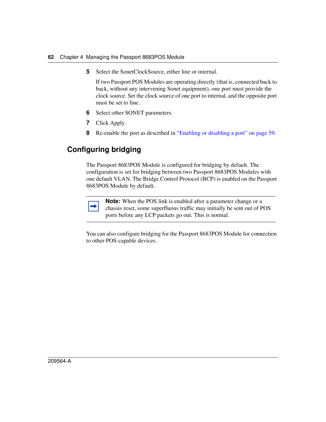 Nortel Networks 8683POS manual Configuring bridging 