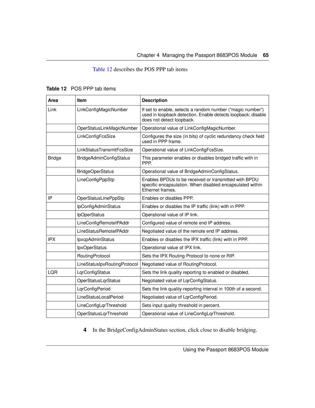 Nortel Networks 8683POS manual Describes the POS PPP tab items 