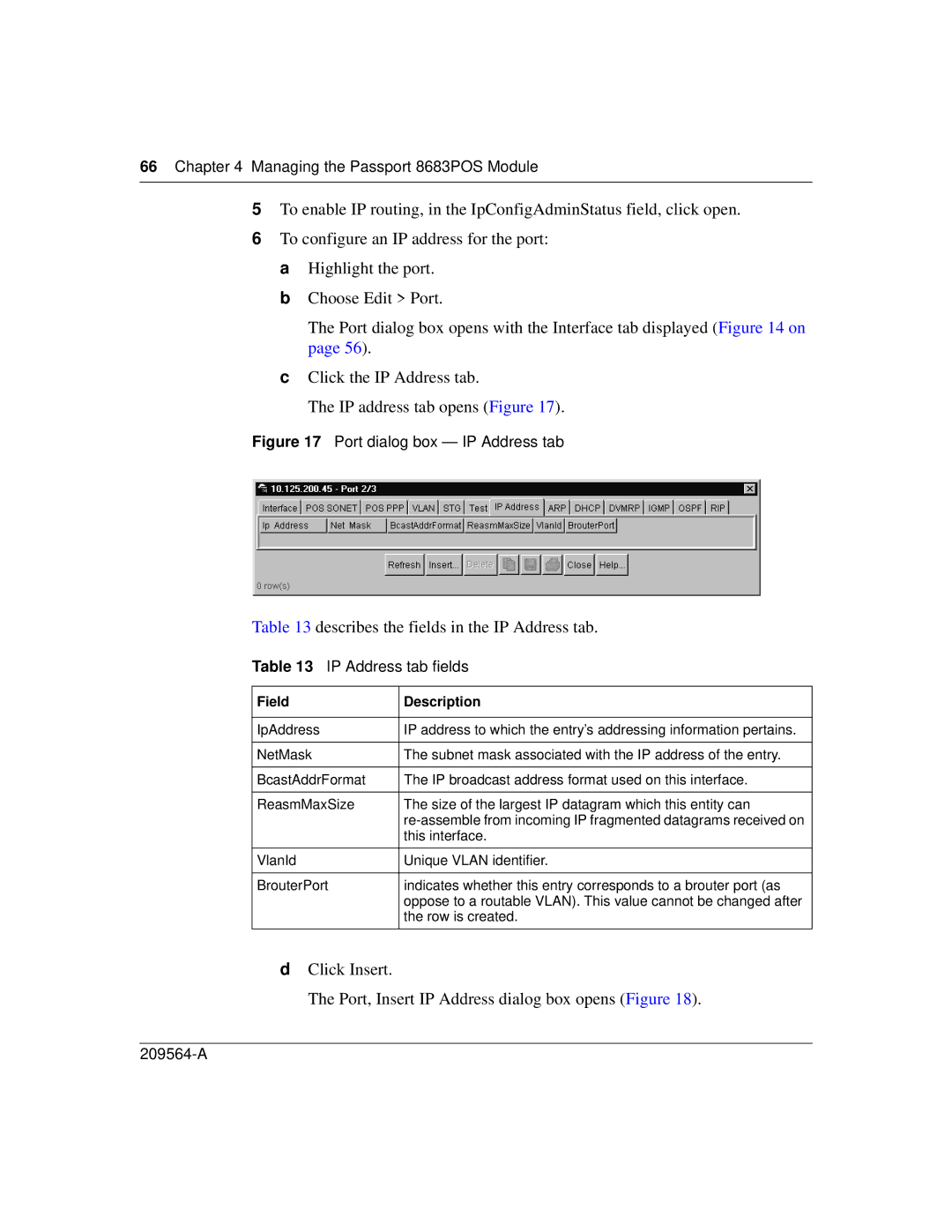 Nortel Networks 8683POS manual Describes the fields in the IP Address tab, IP Address tab fields 