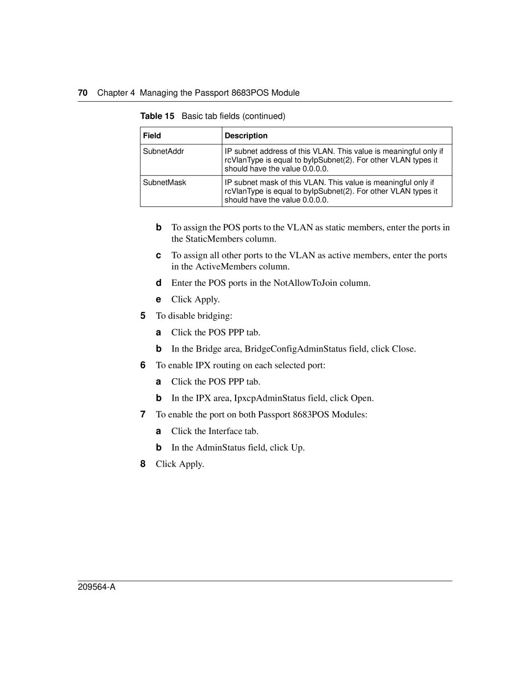 Nortel Networks manual Managing the Passport 8683POS Module Basic tab fields 