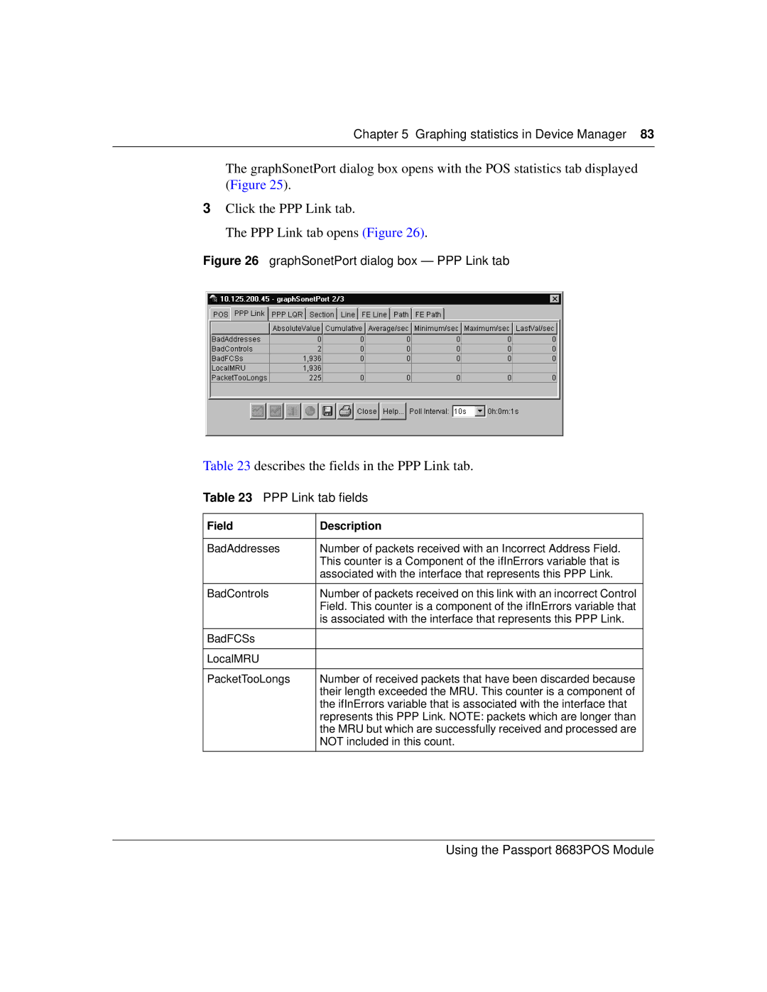 Nortel Networks 8683POS manual Describes the fields in the PPP Link tab, PPP Link tab fields 