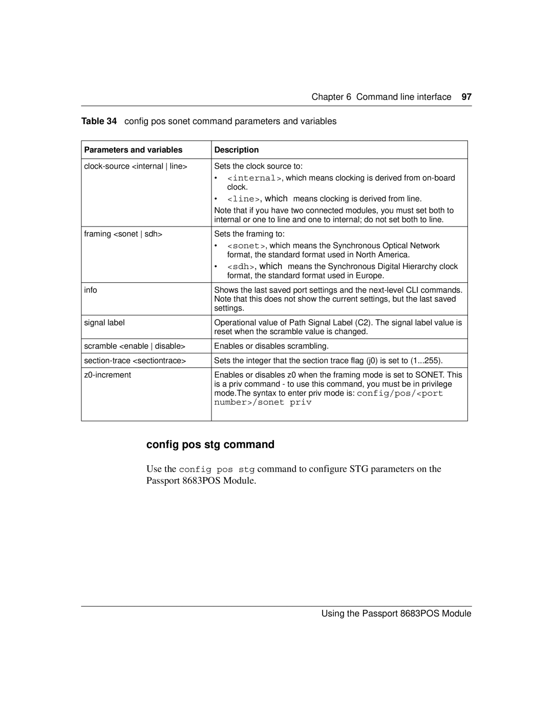 Nortel Networks 8683POS manual Config pos stg command 