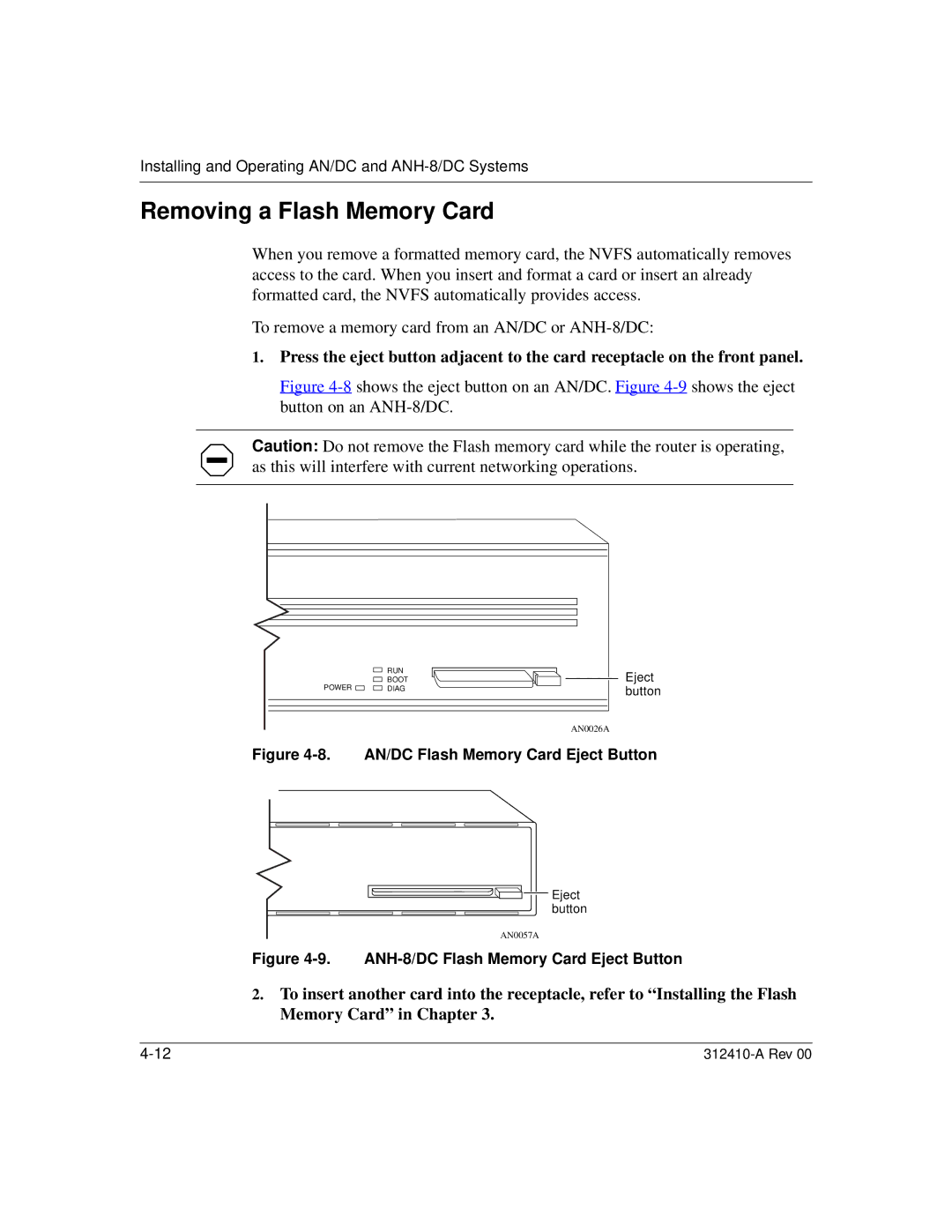 Nortel Networks manual Removing a Flash Memory Card, AN/DC Flash Memory Card Eject Button 