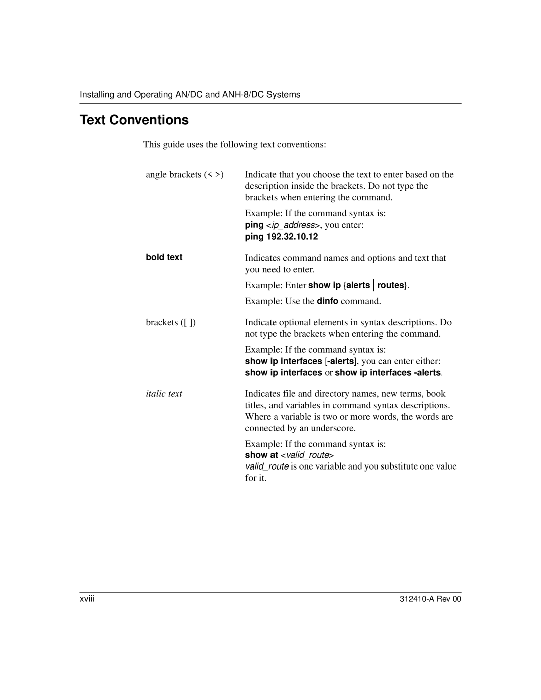 Nortel Networks AN/DC manual Text Conventions 