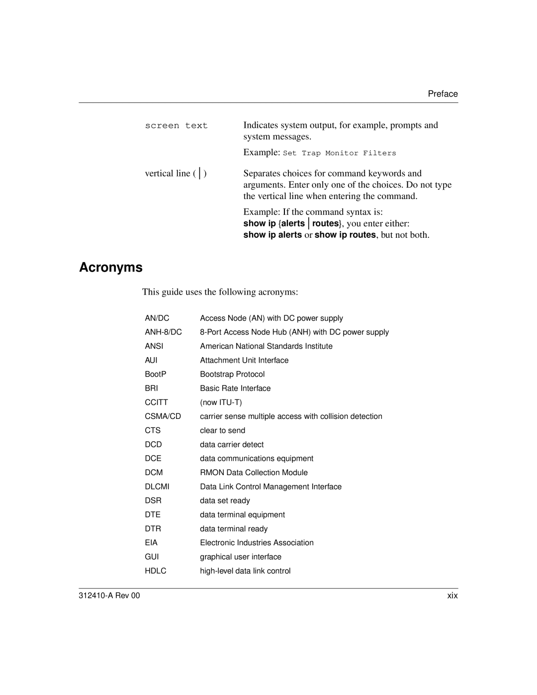 Nortel Networks AN/DC manual Acronyms, This guide uses the following acronyms 