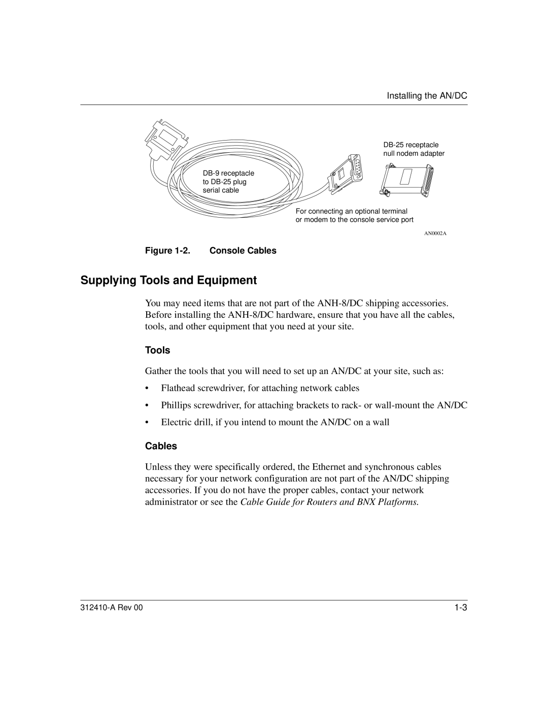 Nortel Networks AN/DC manual Supplying Tools and Equipment, Cables 