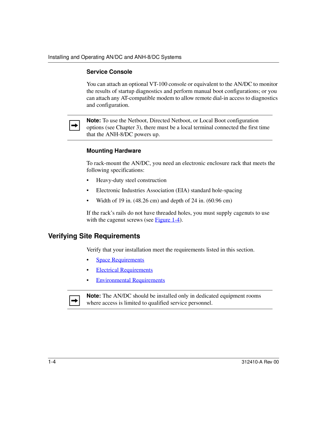 Nortel Networks AN/DC manual Verifying Site Requirements, Service Console, Mounting Hardware 