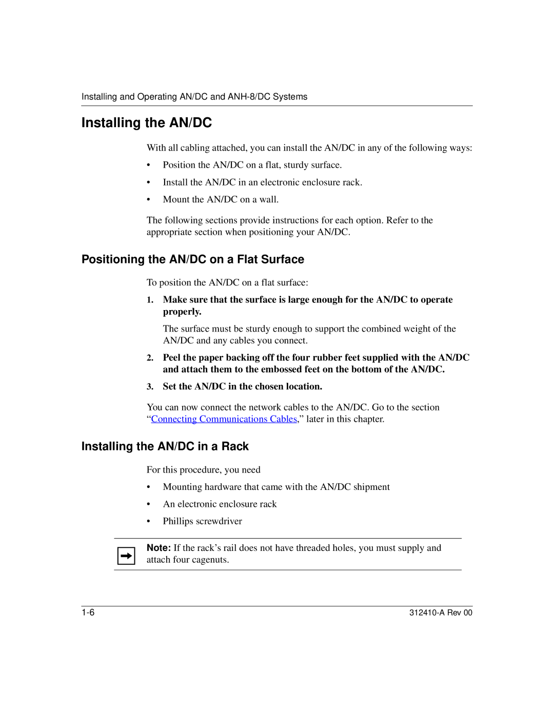 Nortel Networks manual Positioning the AN/DC on a Flat Surface, Installing the AN/DC in a Rack 