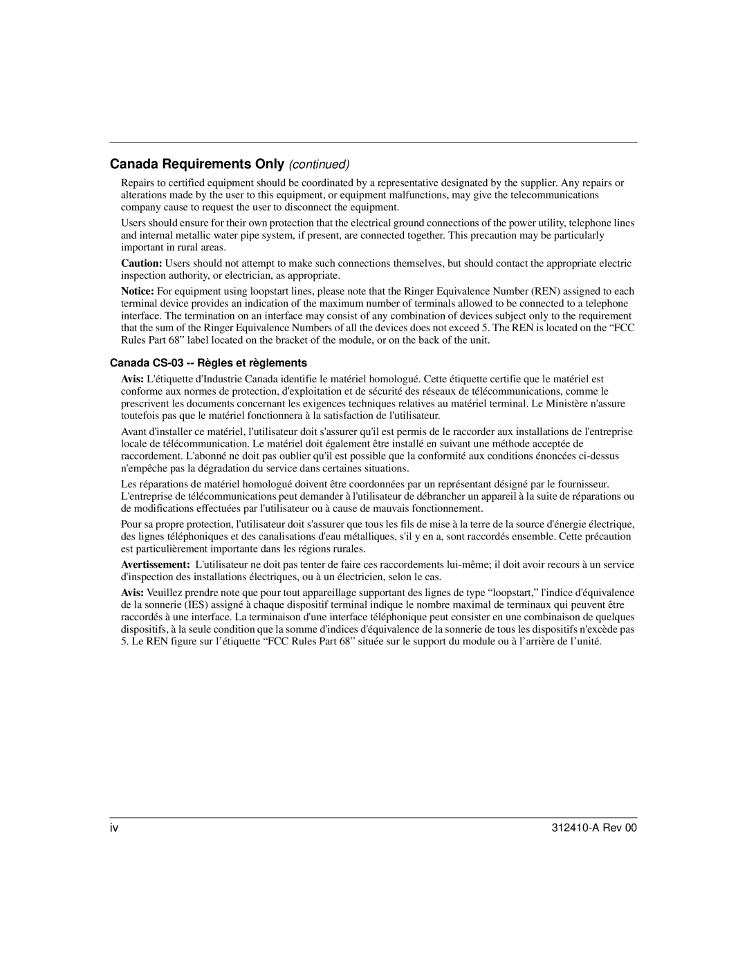 Nortel Networks AN/DC manual Canada CS-03 -- Règles et règlements 