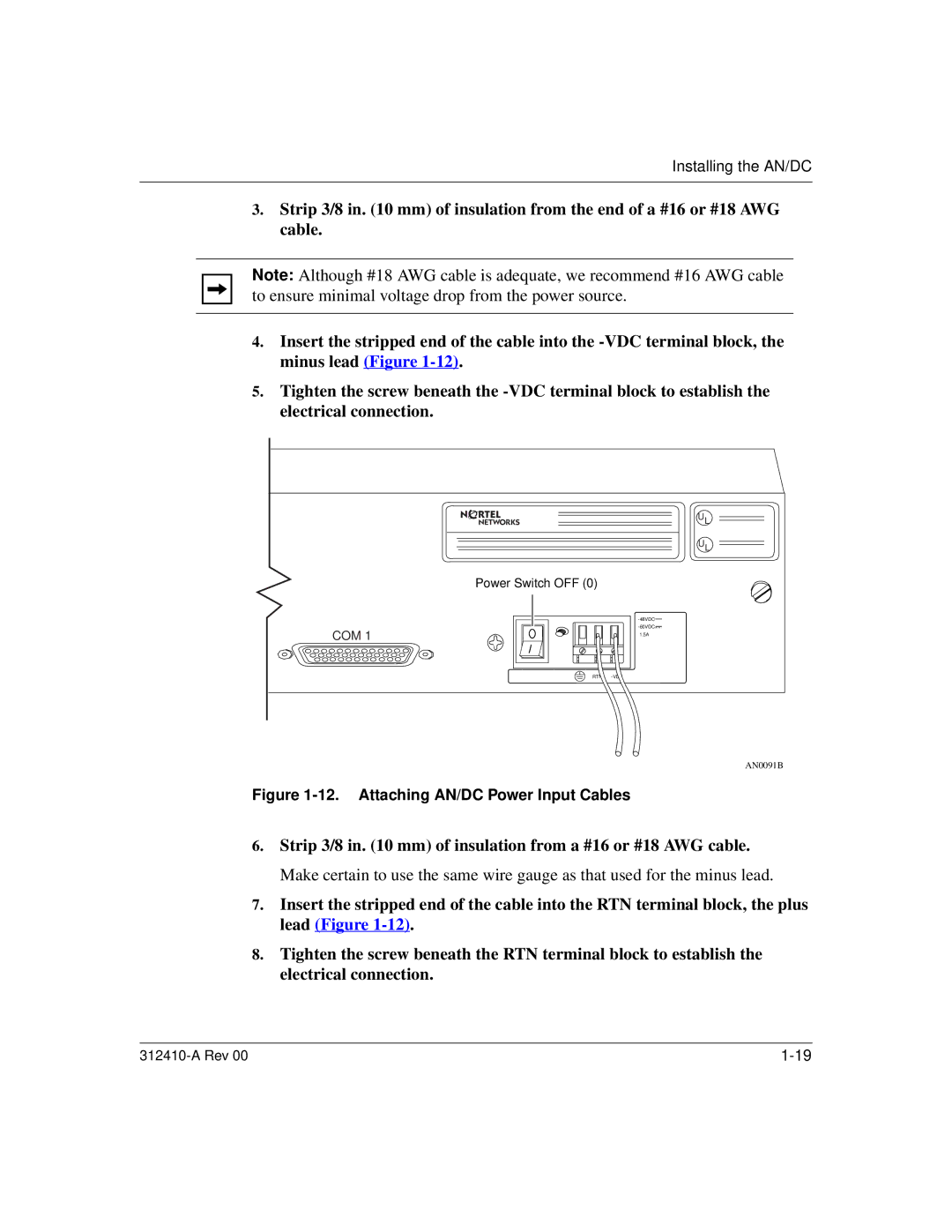 Nortel Networks manual Attaching AN/DC Power Input Cables 