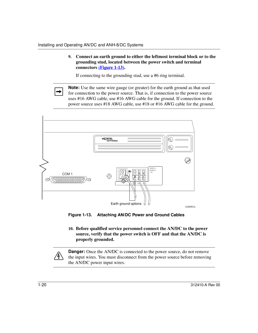 Nortel Networks AN/DC manual If connecting to the grounding stud, use a #6 ring terminal 