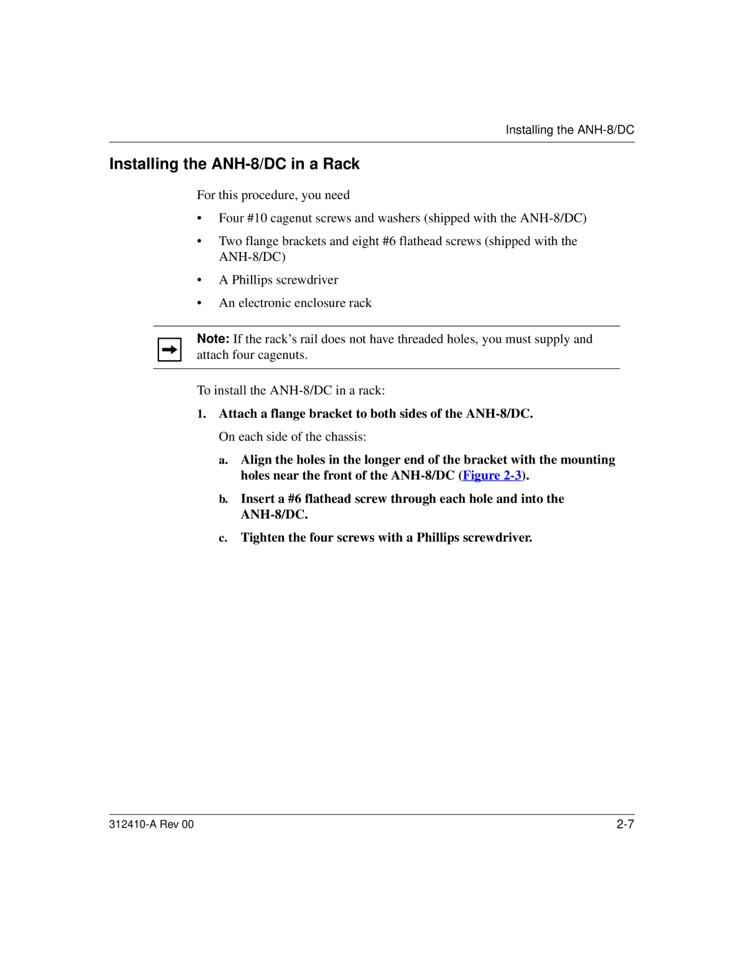 Nortel Networks AN/DC manual Installing the ANH-8/DC in a Rack 