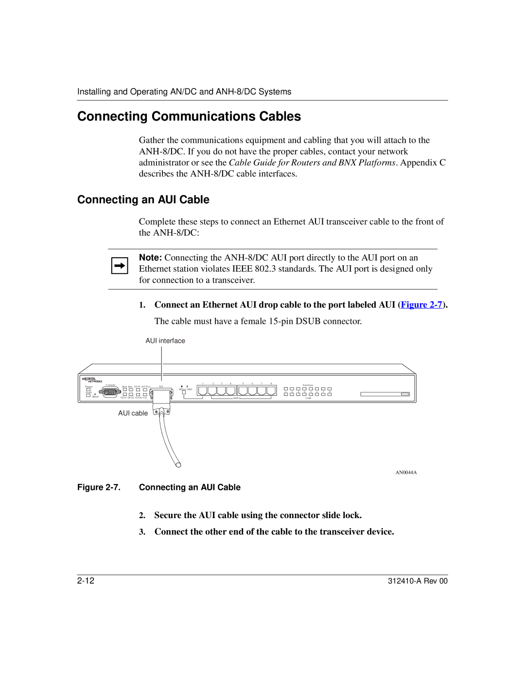 Nortel Networks AN/DC manual Connecting an AUI Cable 