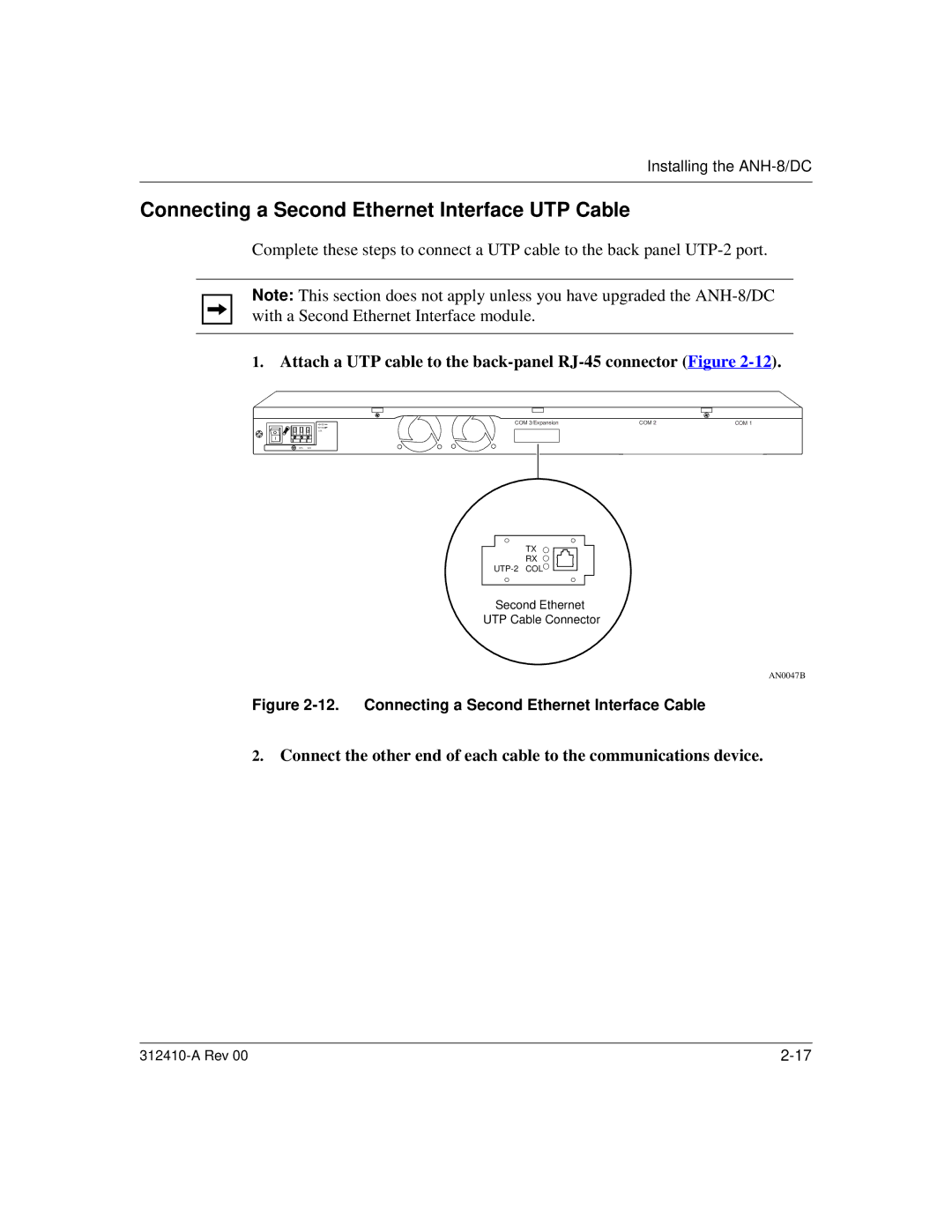 Nortel Networks AN/DC manual Connecting a Second Ethernet Interface UTP Cable, Connecting a Second Ethernet Interface Cable 