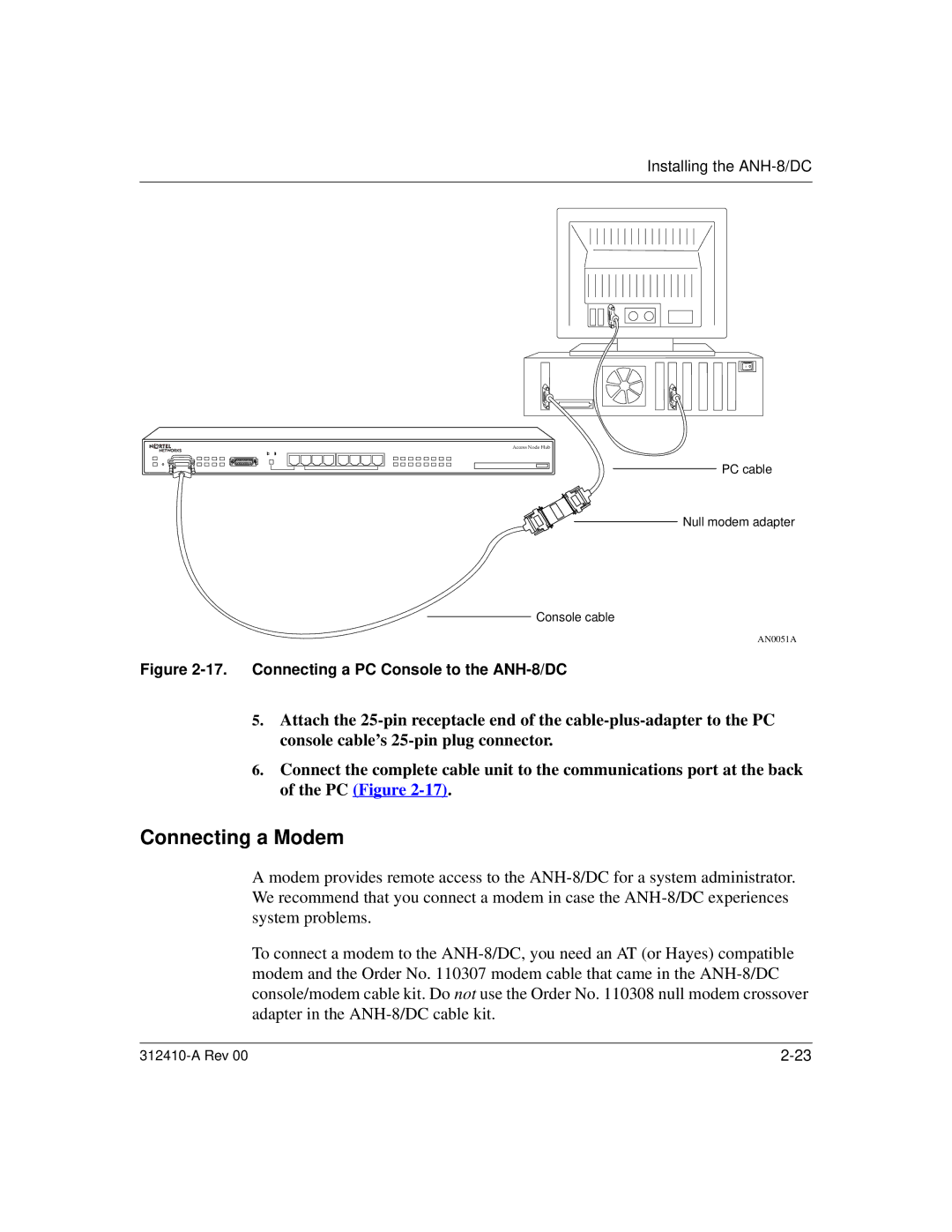 Nortel Networks AN/DC manual Connecting a PC Console to the ANH-8/DC 