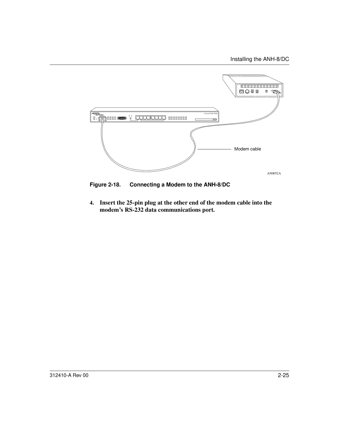 Nortel Networks AN/DC manual Connecting a Modem to the ANH-8/DC 