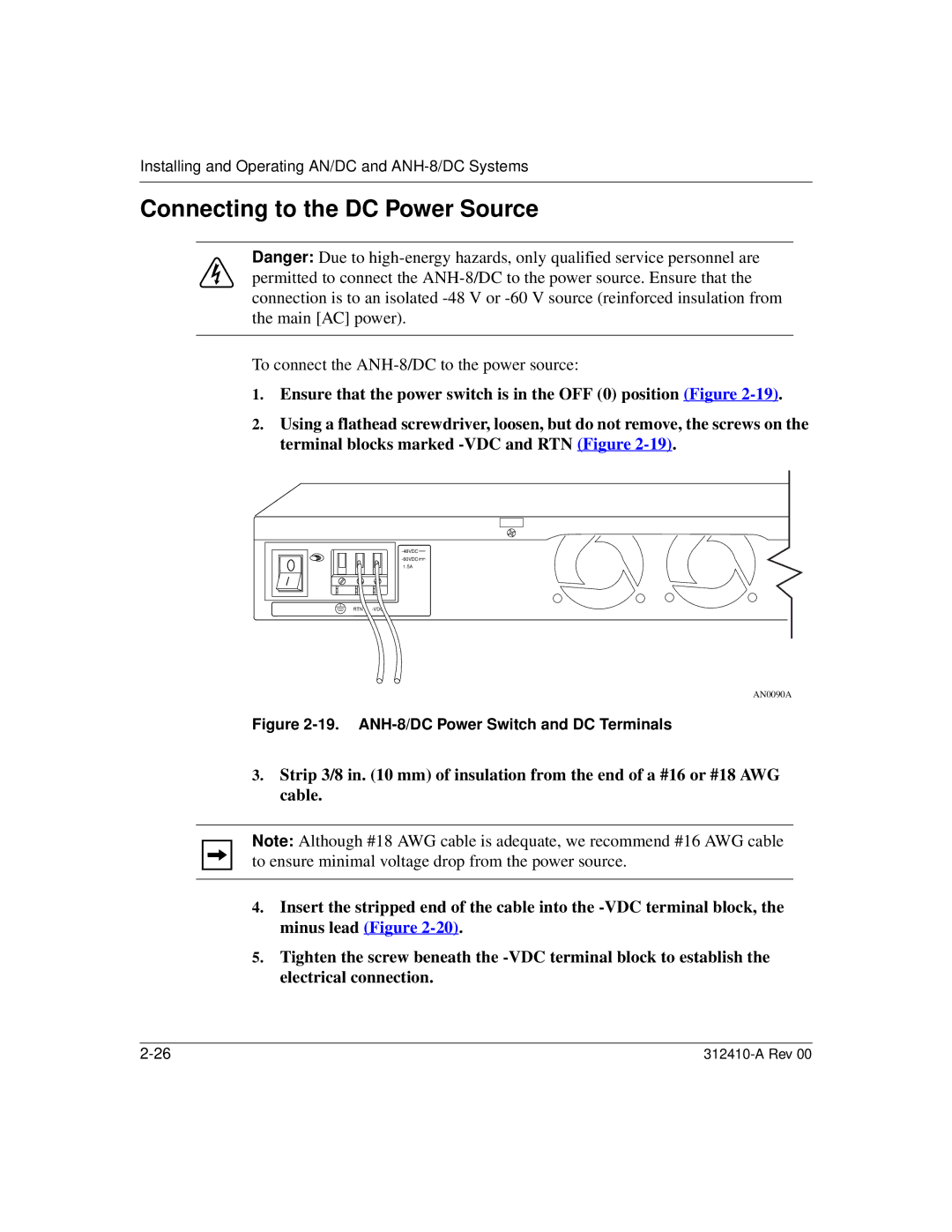 Nortel Networks AN/DC manual To connect the ANH-8/DC to the power source 